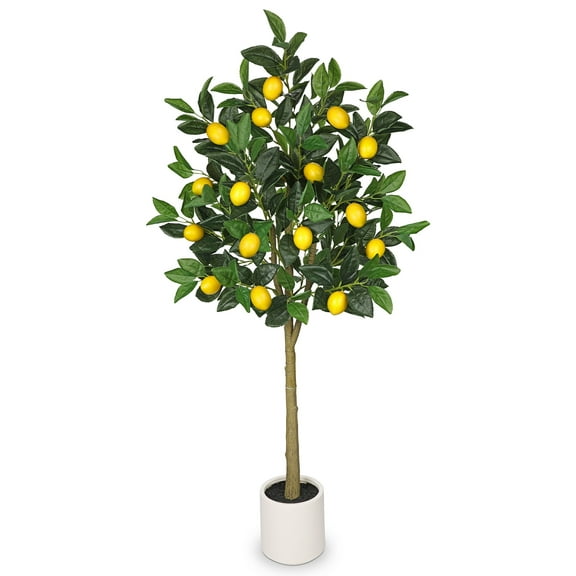 GnFlus 4Ft Artificial Lemon Trees Large Artificial Tree with White Ceramic Pot Faux Lemons Citrus Tree Fake Floor Plants Indoor kitchen Lemon Home Decor