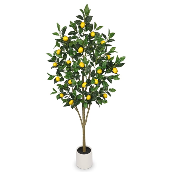 GnFlus 5Ft Artificial Lemon Trees Large Artificial Tree with White Ceramic Pot Faux Lemons Citrus Tree Fake Floor Plants Indoor kitchen Lemon Home Decor