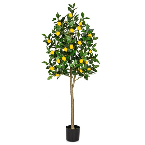 GnFlus 5ft Artificial Lemon Tree Fake Lemon Plant in Pot Large Fake Floor Plants Faux Trees Indoor kitchen Lemon Home Decor