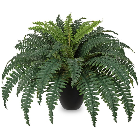 GnFlus Artificial Boston Fake Fern in Black Pot Home Decor Plastic Pot for Outdoors Large 49 Leaves