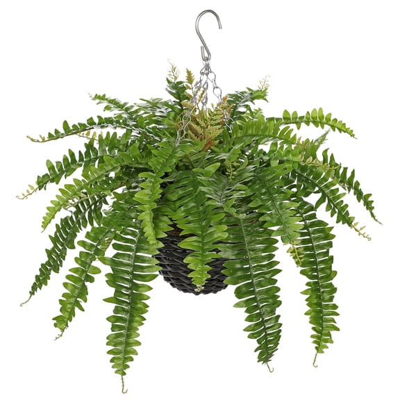 GnFlus Artificial Fern Plants Hanging Greenery Faux Ferns with Basket 25"Boston Fern 31 Leaves Fake Fern Indoor Outdoor Potted Plants bathroom Home Office Decor Dusty Green