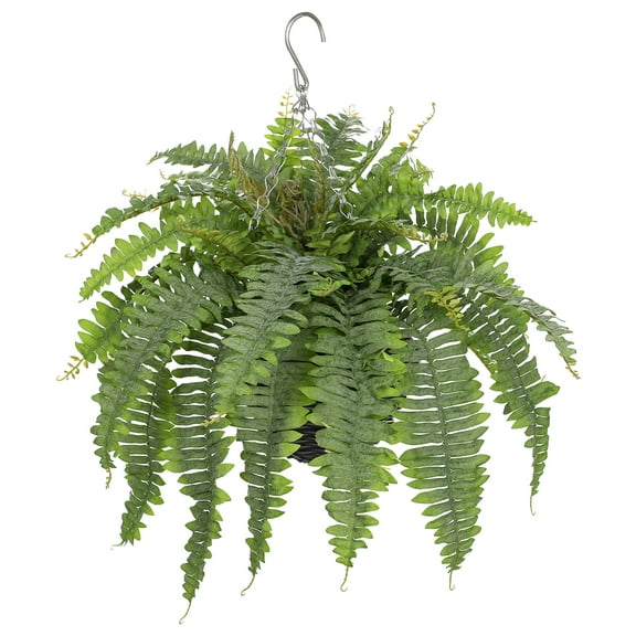 GnFlus Artificial Fern Plants Hanging Greenery Faux Ferns with Basket 25"Boston Fern 31 Leaves Fake Fern Indoor Outdoor Potted Plants bathroom Home Office Decor