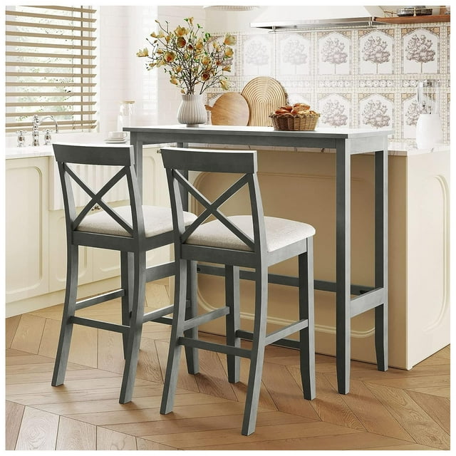 GnHoCh 3Piece Counter Height Dining Table Set, Farmhouse Kitchen Table