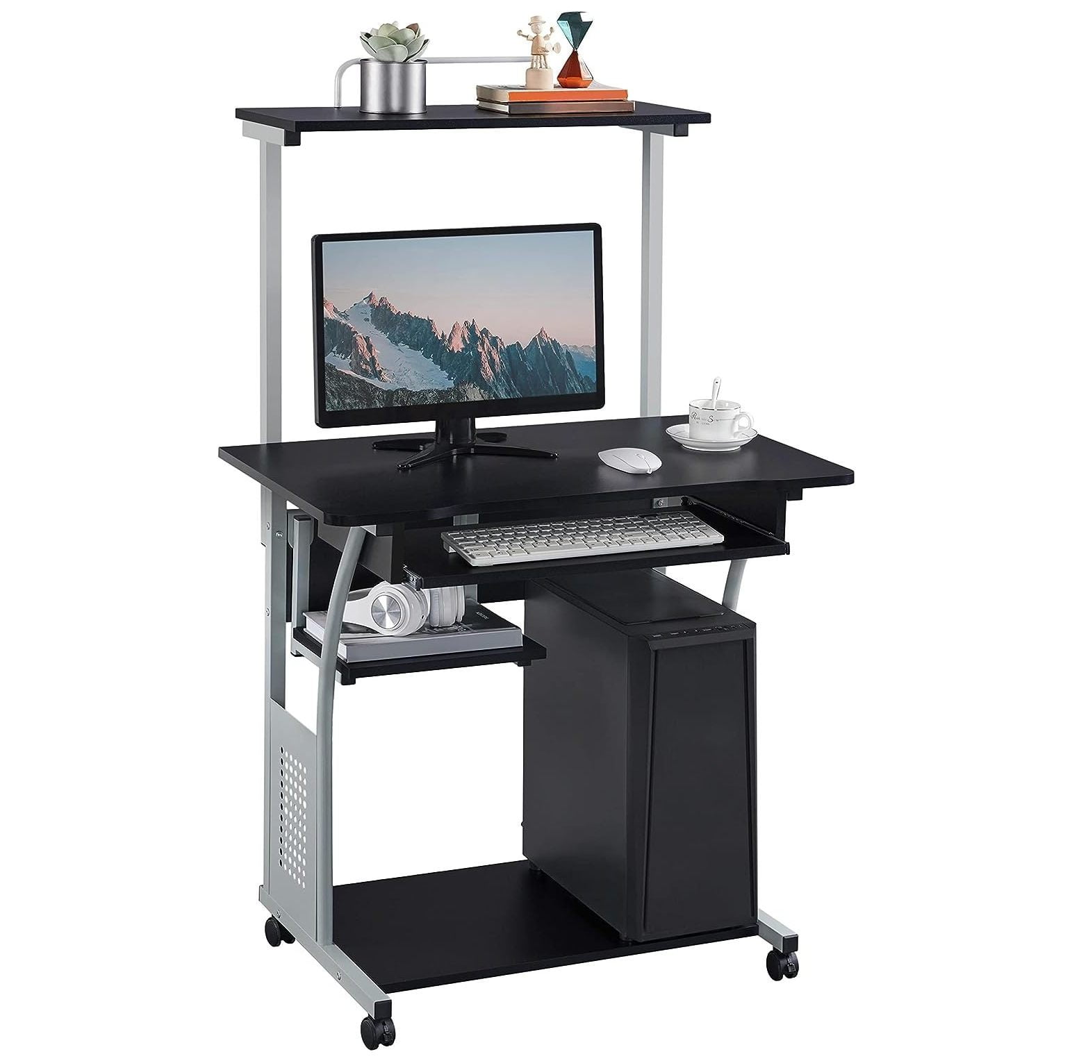 GnHoCh 3 Tier Computer Desk with Printer Shelf and Keyboard Tray, Home ...