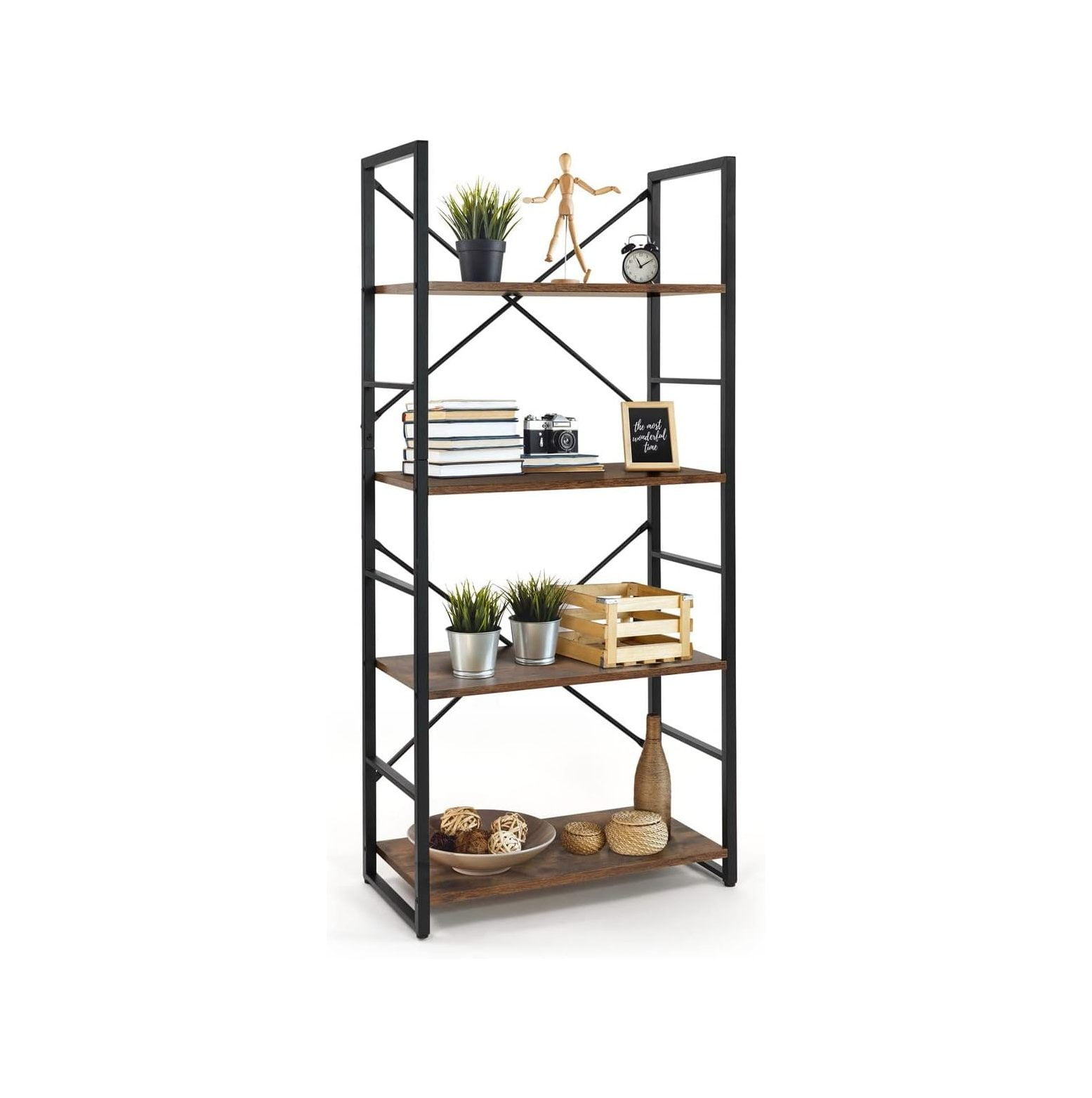 GnHoCh 4 Tier Bookshelf, 24 Inch Width Free Standing Shelf, Bookcase
