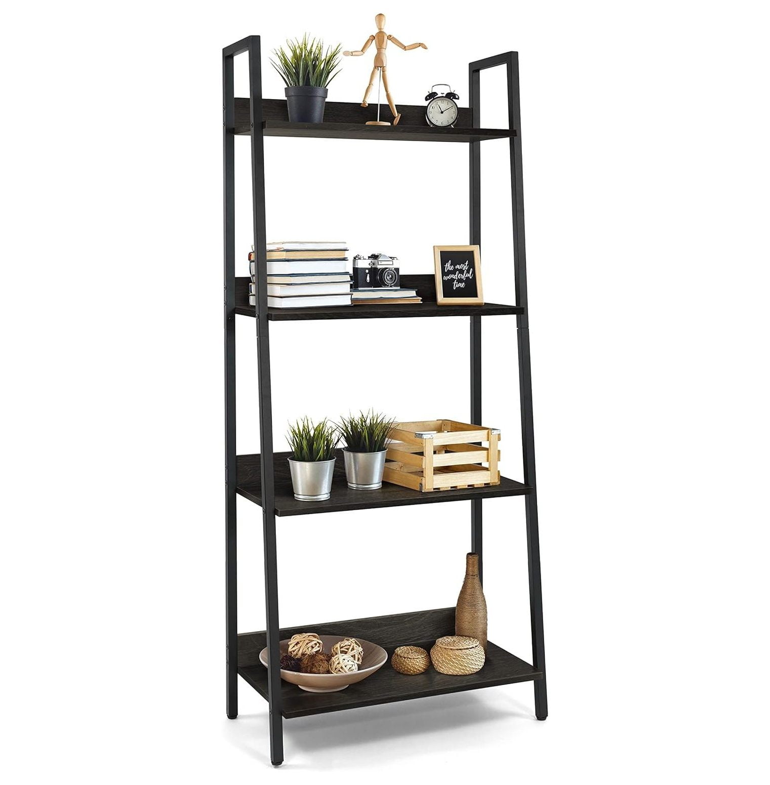 GnHoCh 4 Tier Ladder Bookshelf, 24 Inch Width Free Standing Shelf