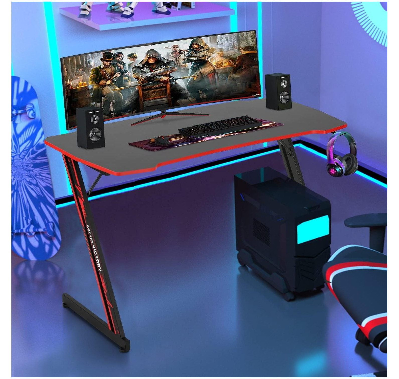 GnHoCh 47'' Gaming Desk Computer Desk Gaming Table Z Shaped Gaming