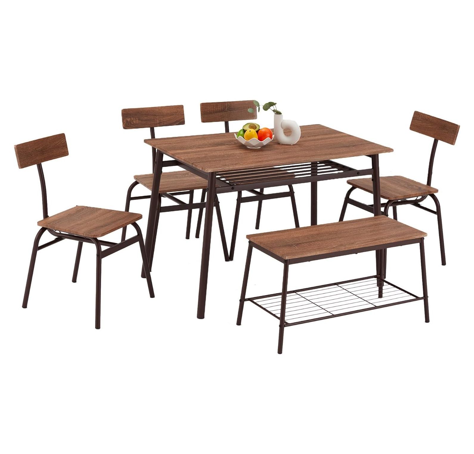 GnHoCh 6 Piece Industrial Style Stainless Metal Frame Kitchen Dining Room Table, Chairs, and