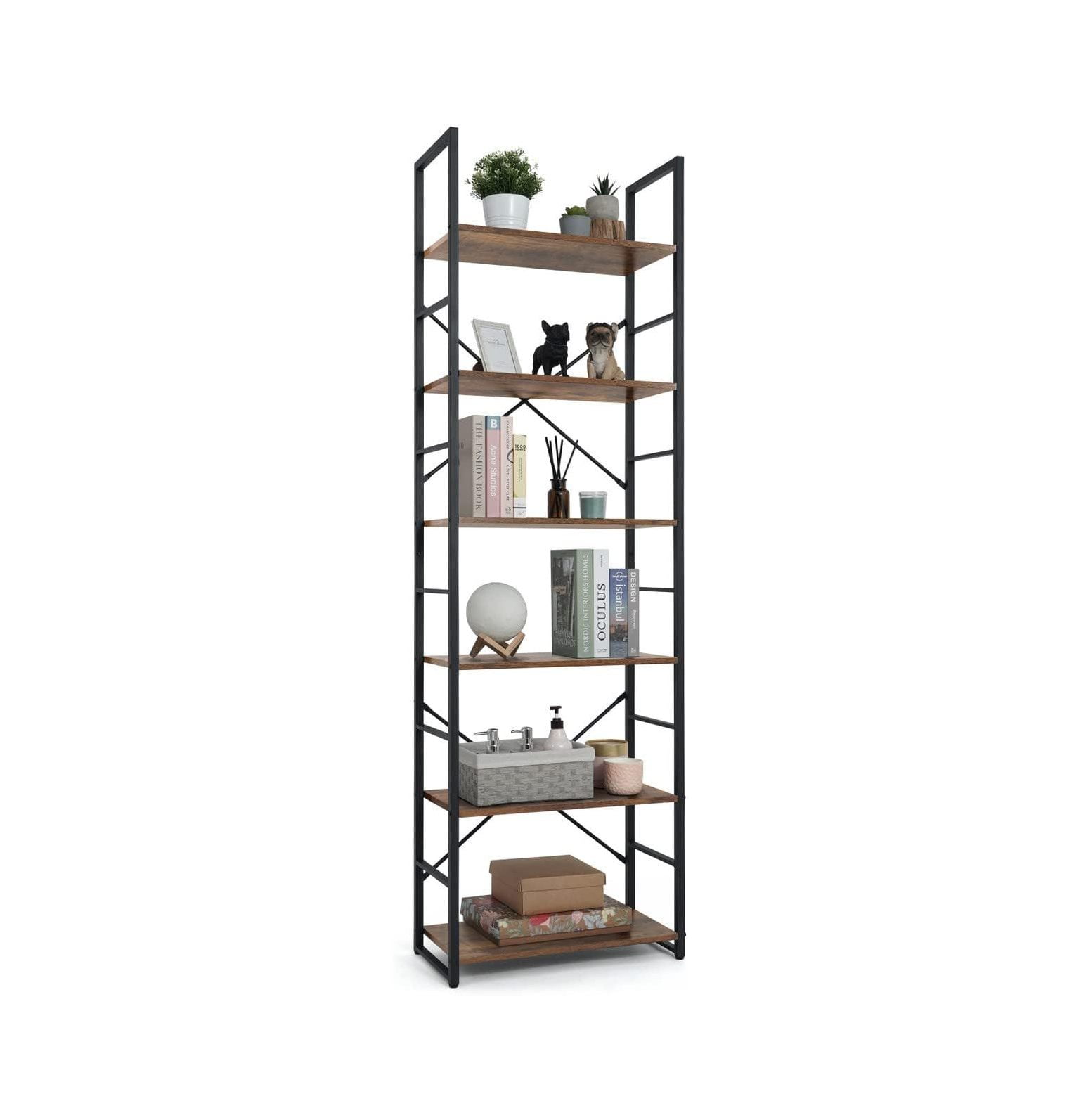 GnHoCh 6 Tier Bookshelf, 24 Inch Width Free Standing Shelf, Bookcase