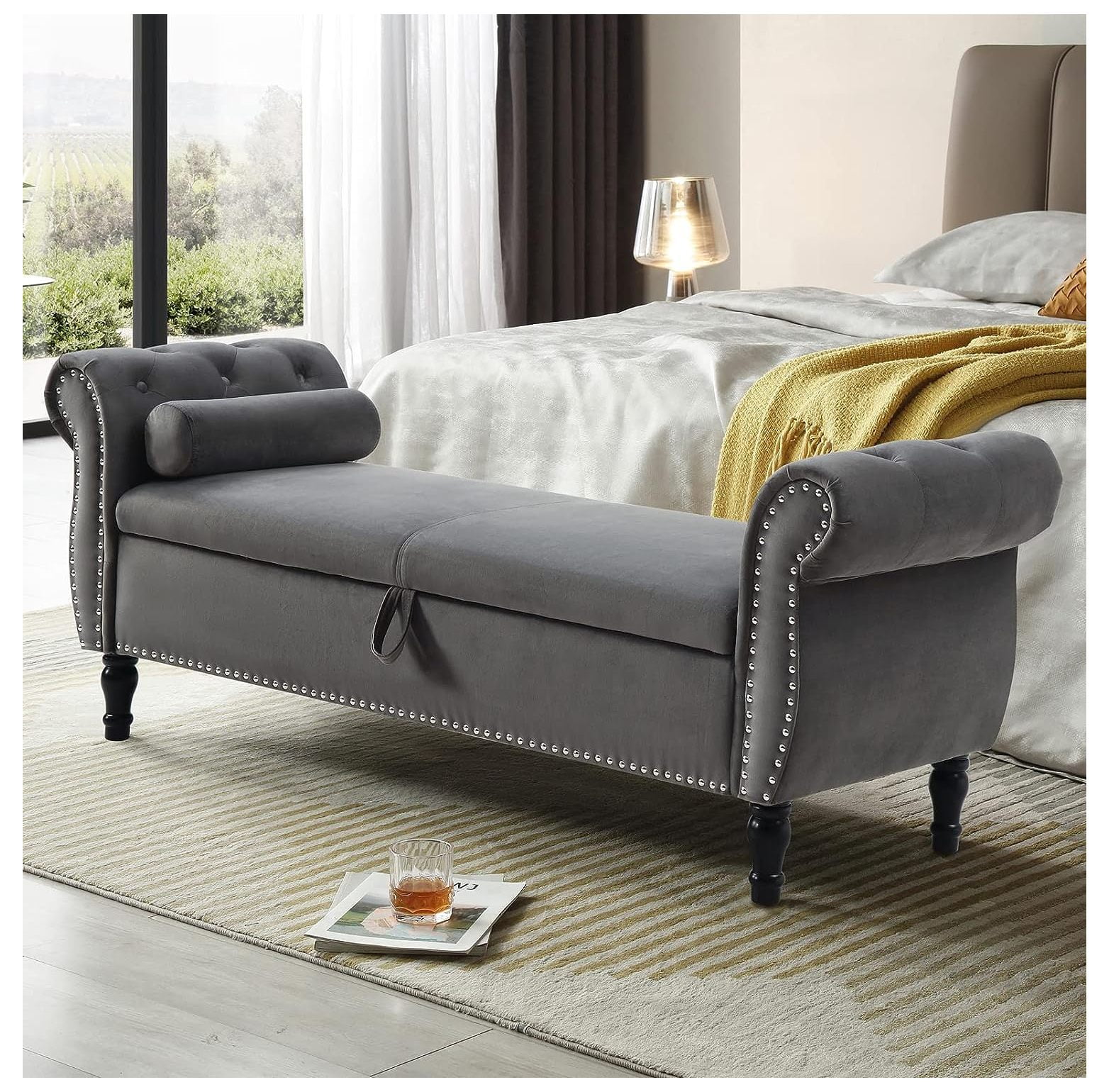 GnHoCh 63'' Storage Ottoman Bench, End of Bed Button Tufted Ottoman