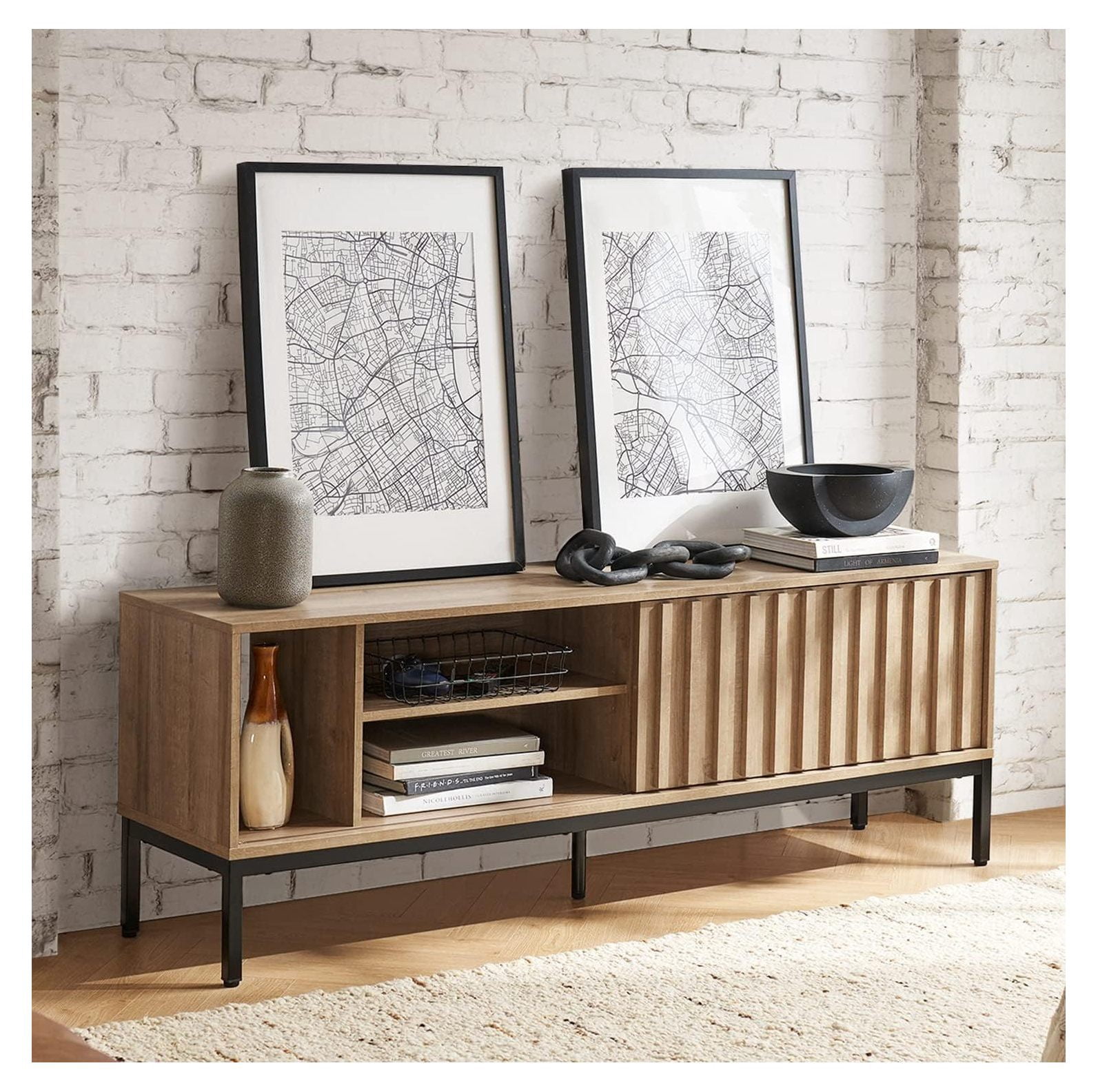 GnHoCh 64" TV Stand for Televisions up to 70",Modern Industrial Farmhouse Entertainment Center