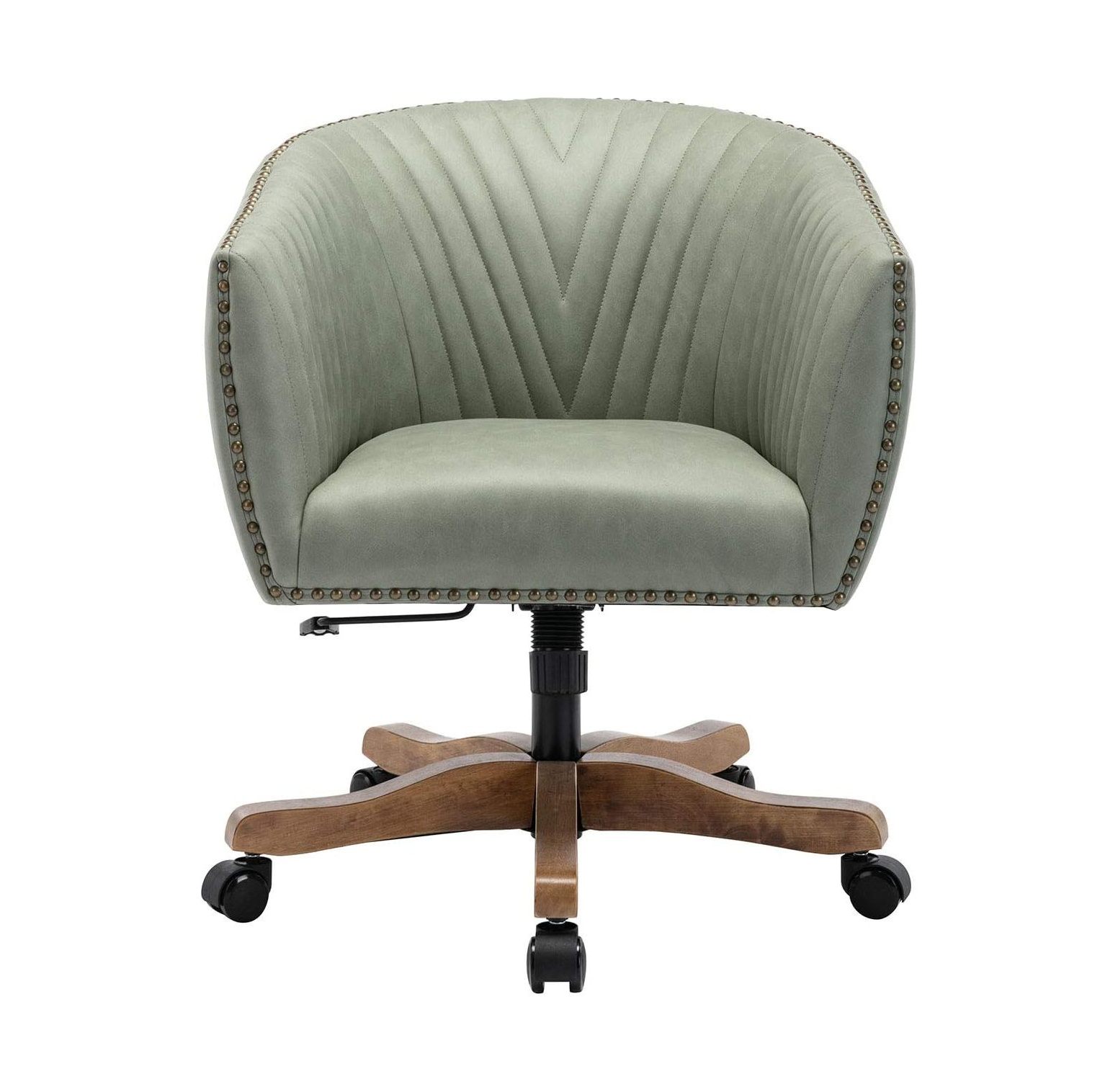 GnHoCh Barrel Home Office Desk Chair with Wood Base, Upholstered