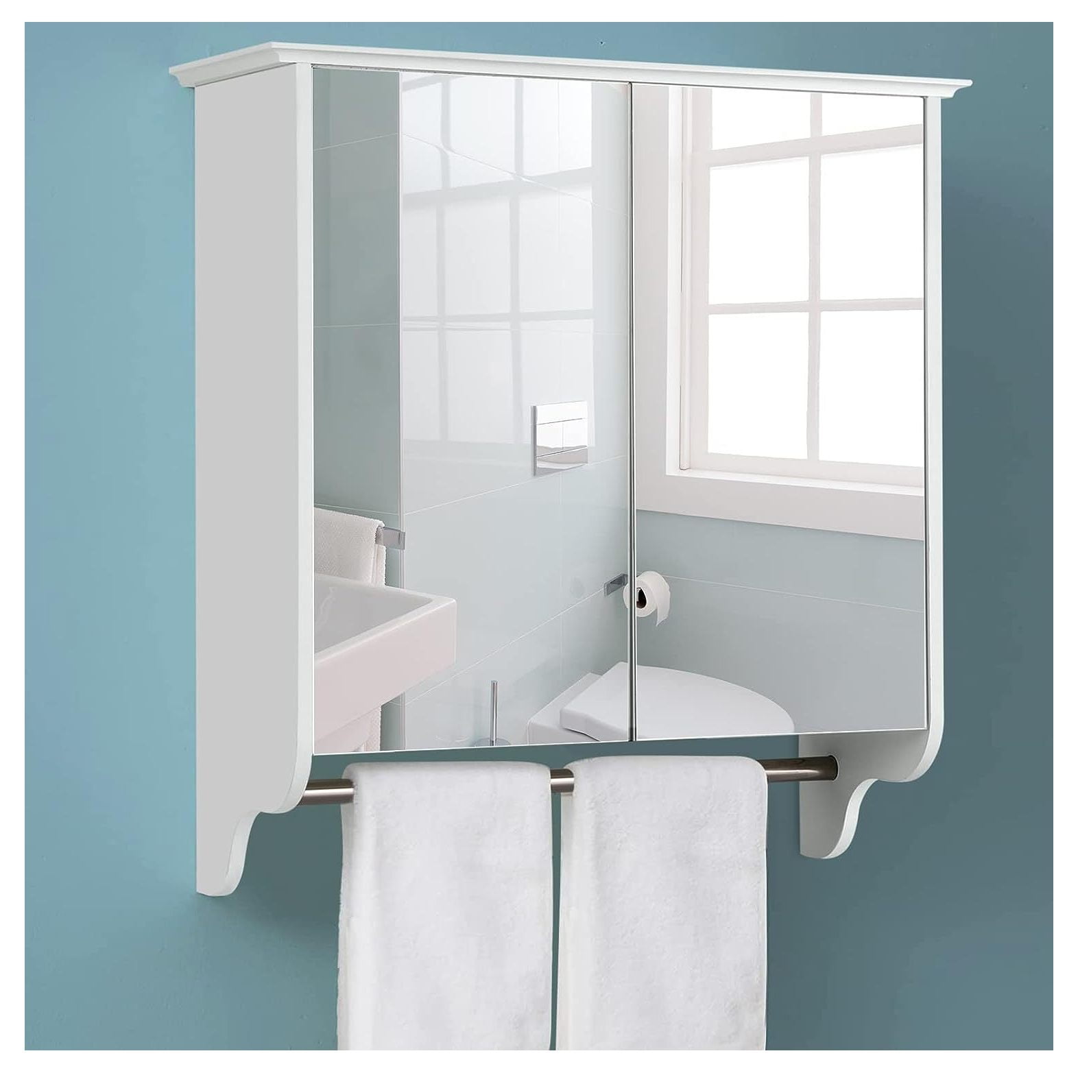 GnHoCh Bathroom Medicine with Towel Bar and Mirror Doors, Wall