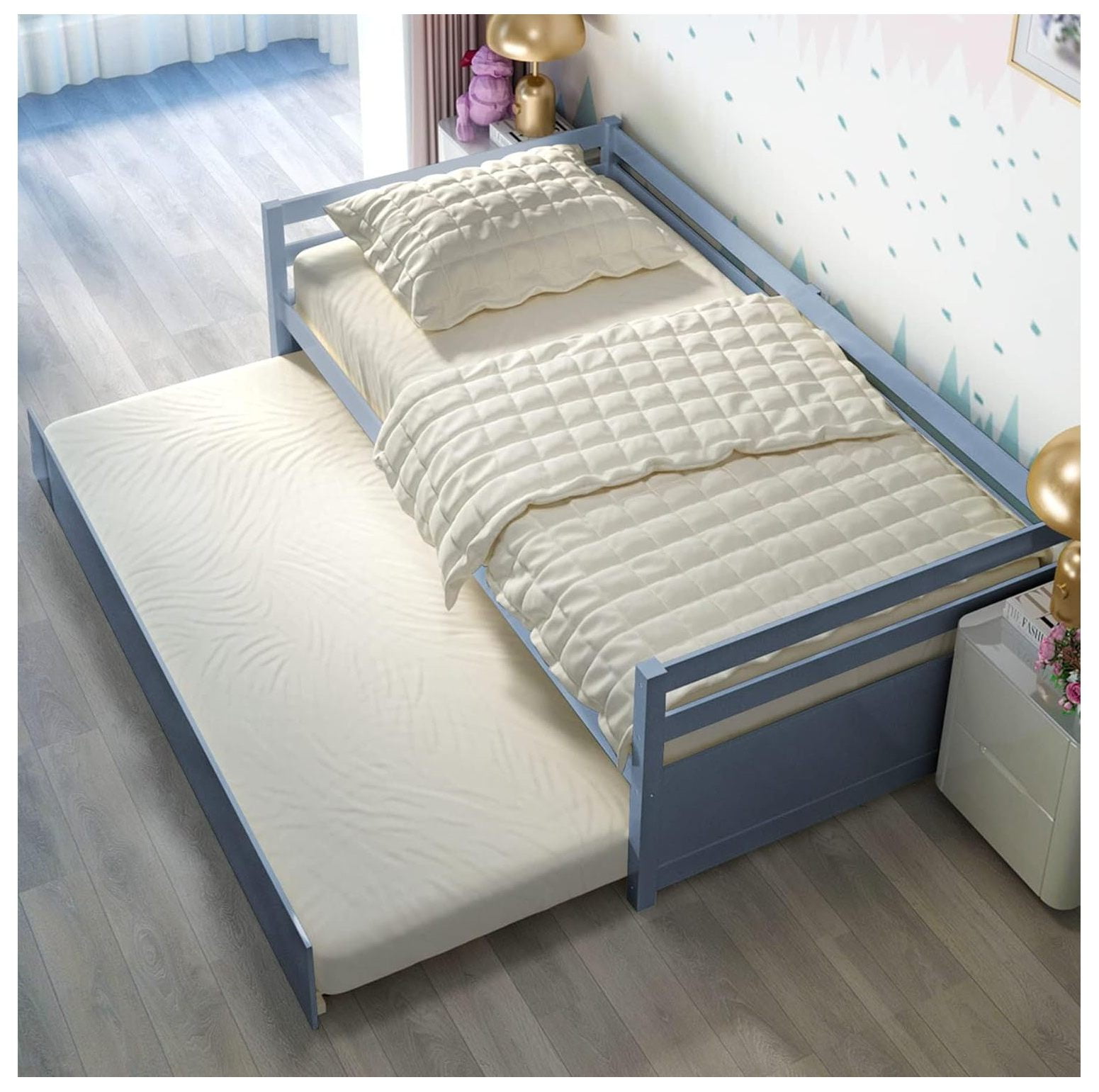 GnHoCh Bed with Trundle, Wood Daybed Frame with Trundle, No Box Spring