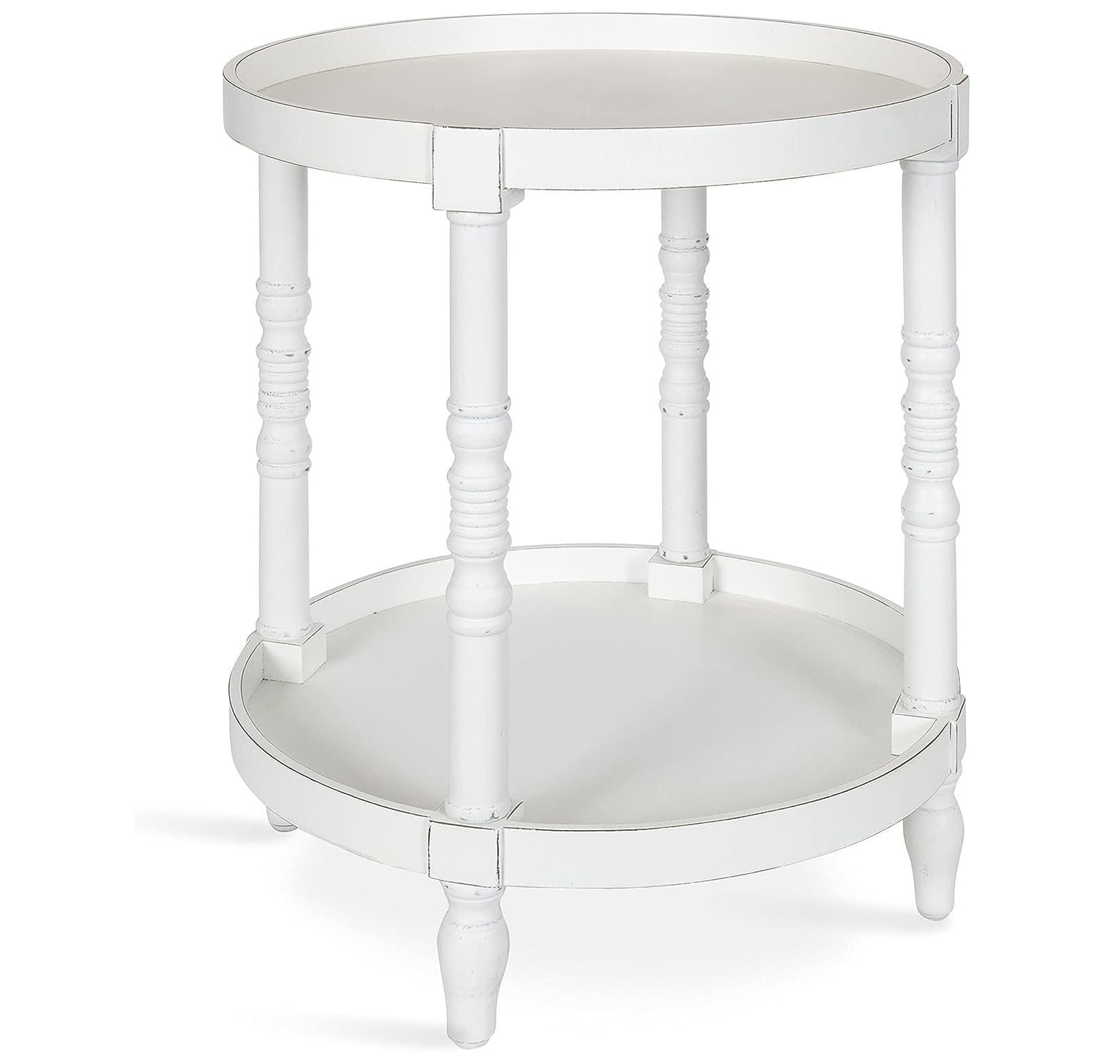 Bellport 22.5" Rustic White Round Wooden Side Table with Shelf
