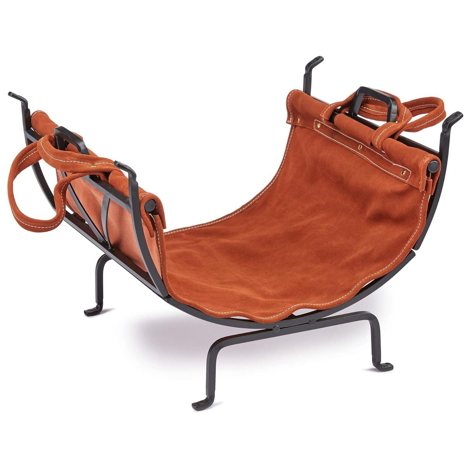 GnHoCh Black Wrought Iron Log Holder with Leather Carrier