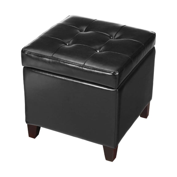 GnHoCh Bonded Leather Square Tufted Cubic Cube Footstool, 18" Height Storage Ottomans, With Lid, Black