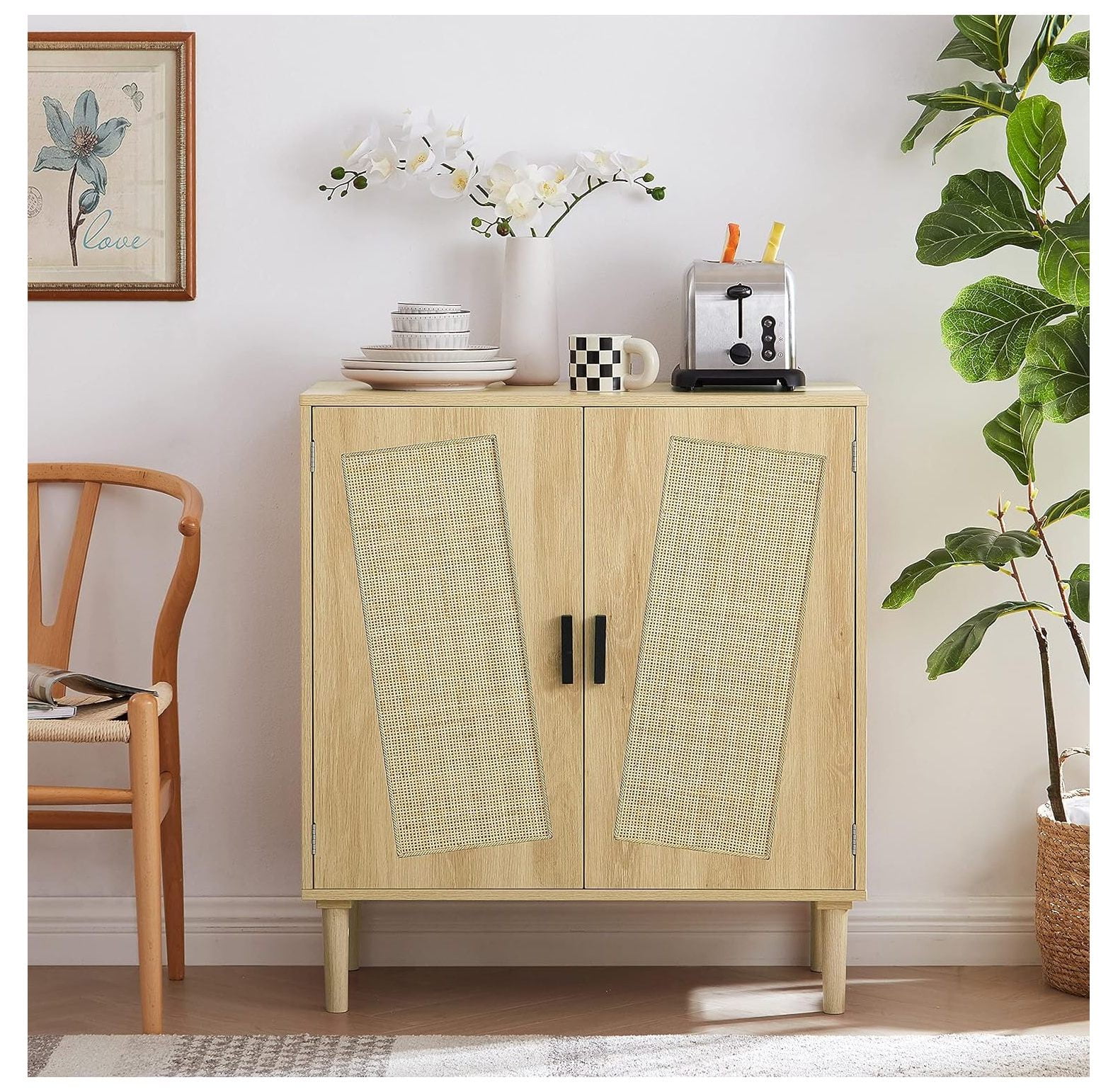 GnHoCh Buffet Kitchen Storage with Rattan Decorated