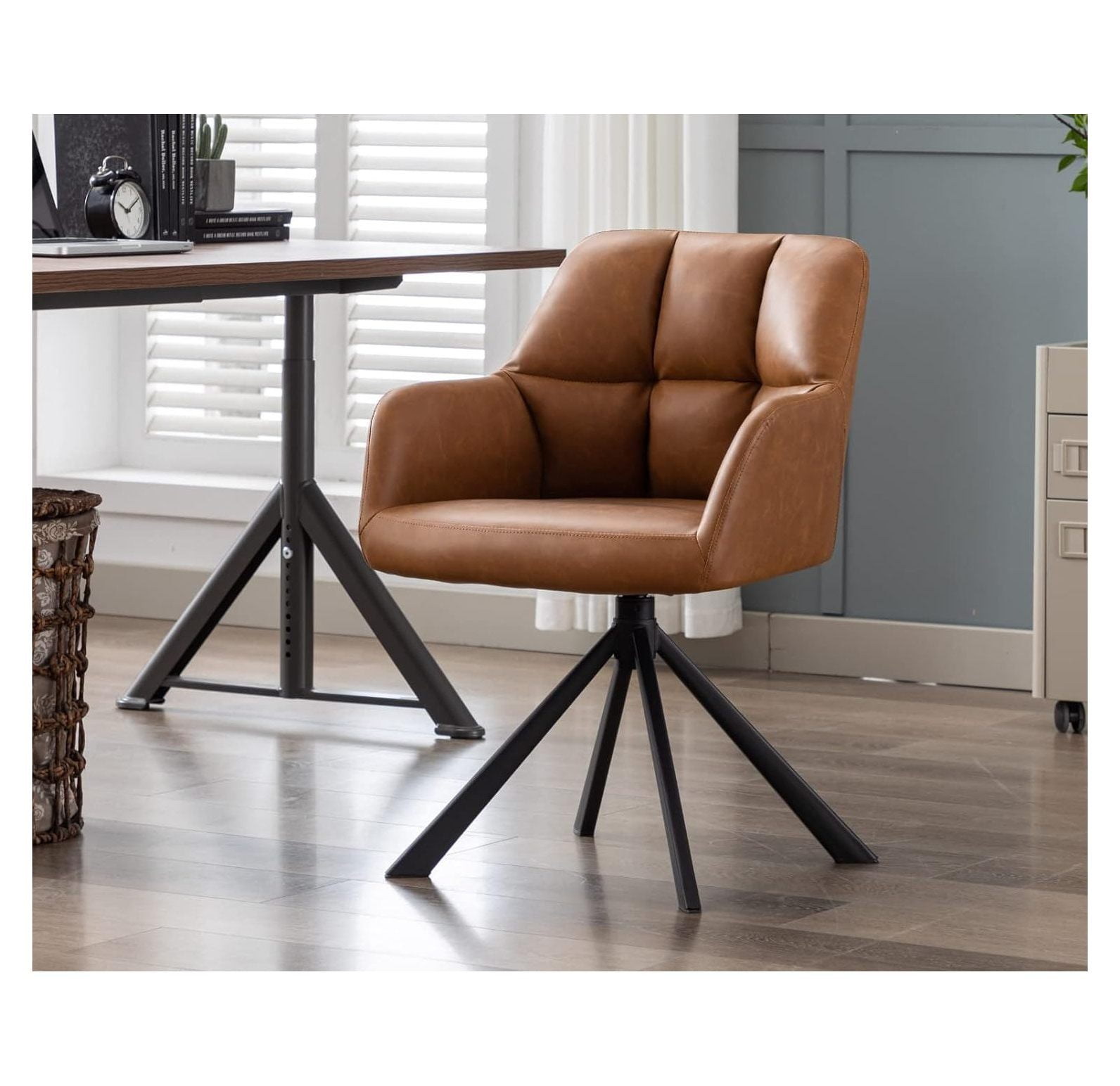 GnHoCh Comfy Leather Desk Chair Modern Computer Task Chair no Wheels
