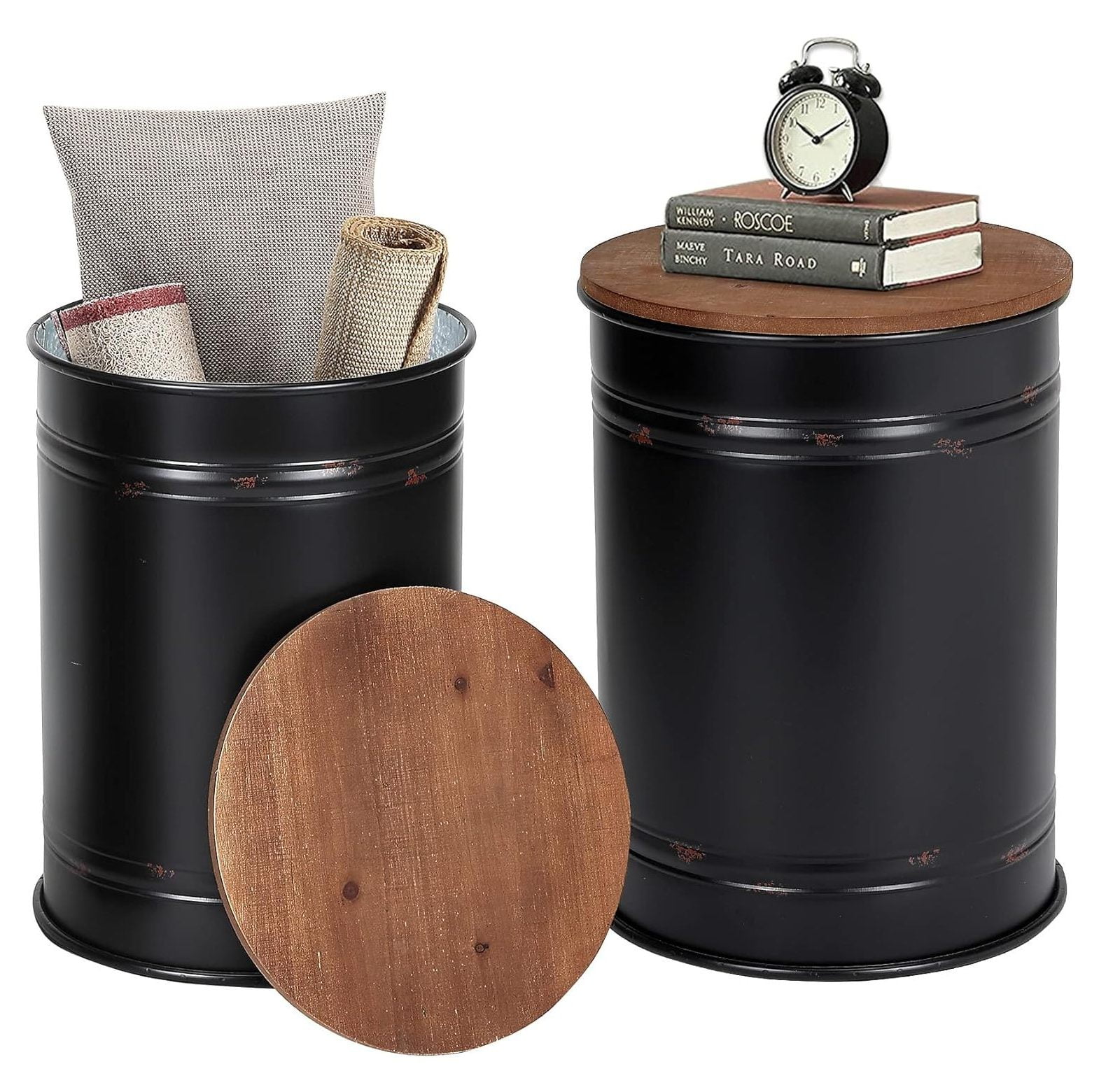 GnHoCh Farmhouse Accent Side Table, Rustic Storage Ottoman Seat Stool