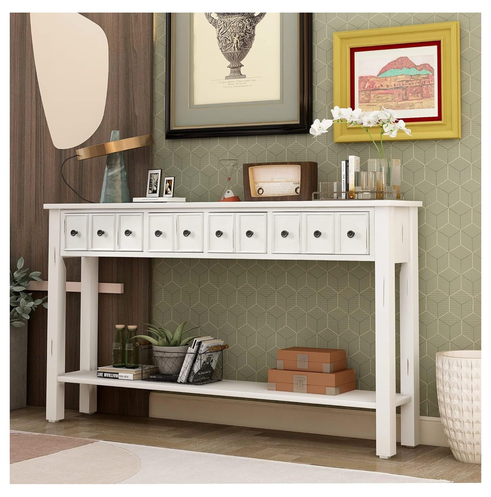 GnHoCh Farmhouse Long Entryway Console Table with Storage Drawers and