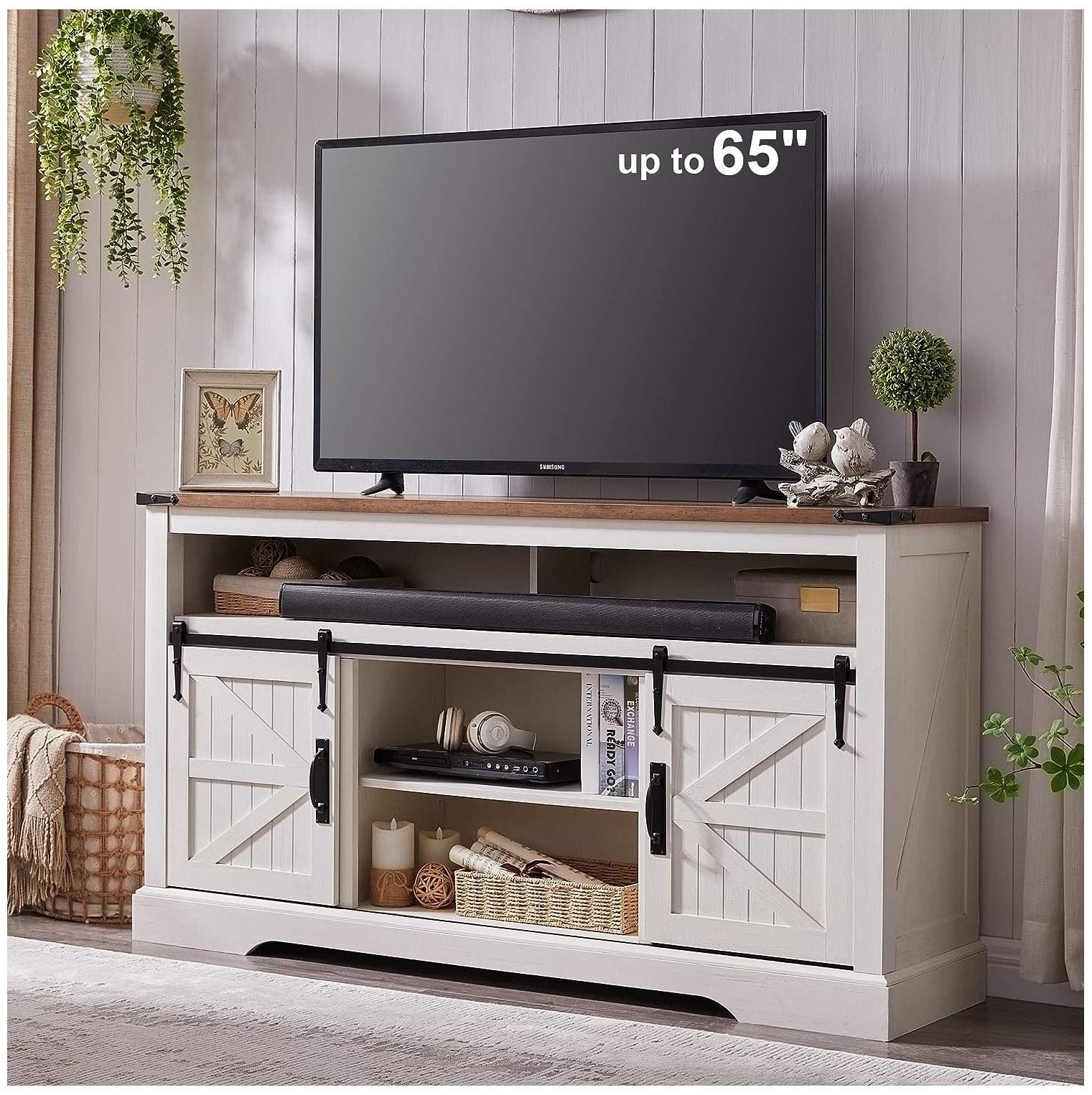 GnHoCh Farmhouse TV Stand for 65+ Inch TV, 33" Tall Highboy
