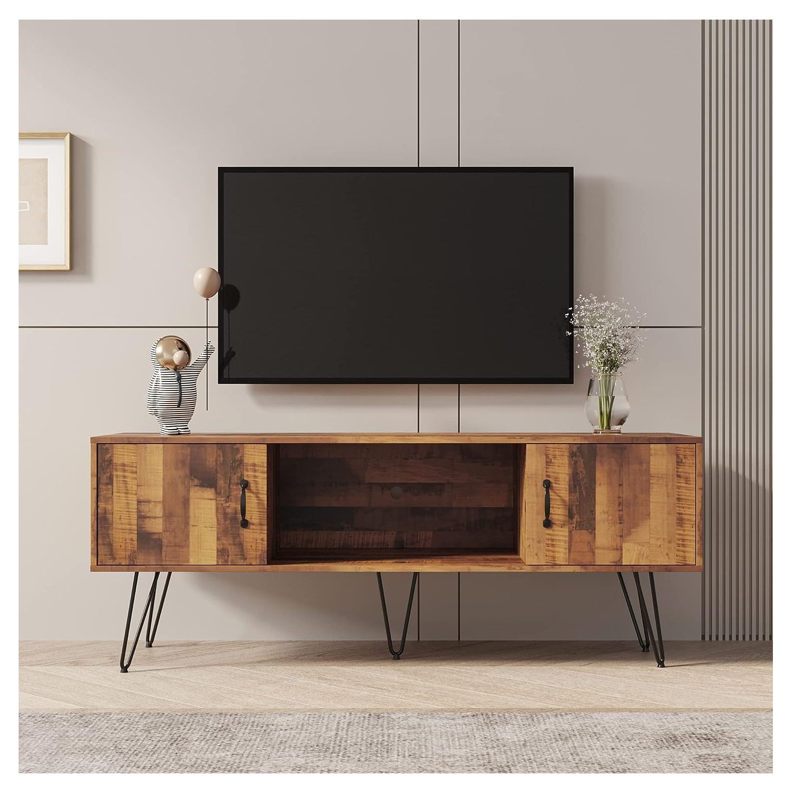 GnHoCh Farmhouse TV Stand for 65+ Inch TV, Modern Entertainment Center