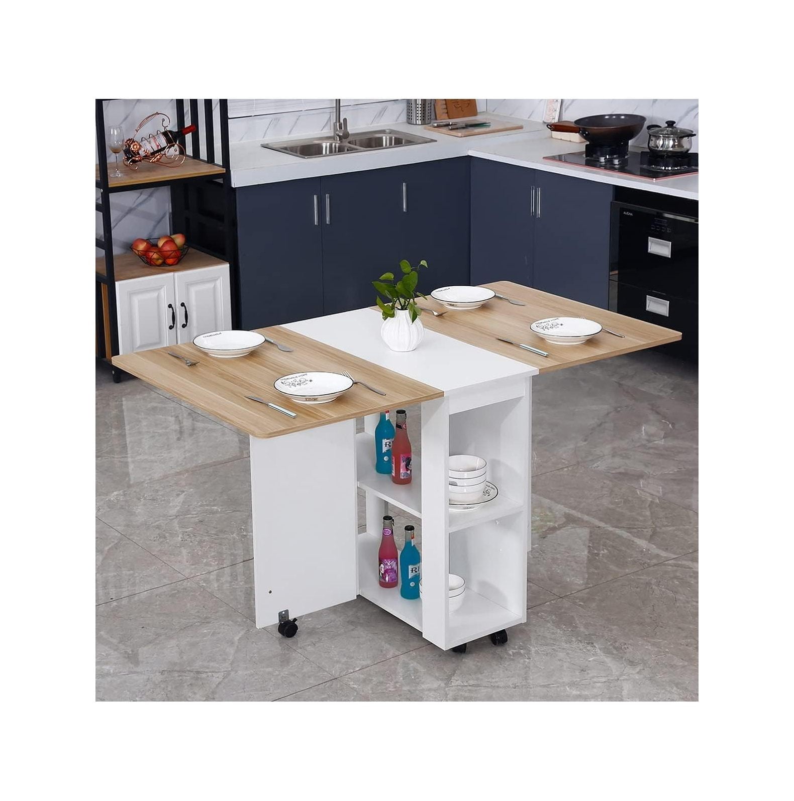 GnHoCh Folding Dining Table Drop Leaf Kitchen Table for Small Spaces ...