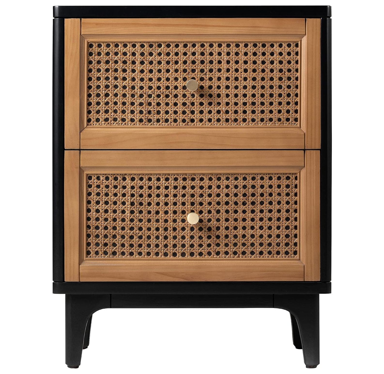 GnHoCh FullyAssembled 2Drawer Woven Cane Front Accent Nightstand with Brass Knobs for Living