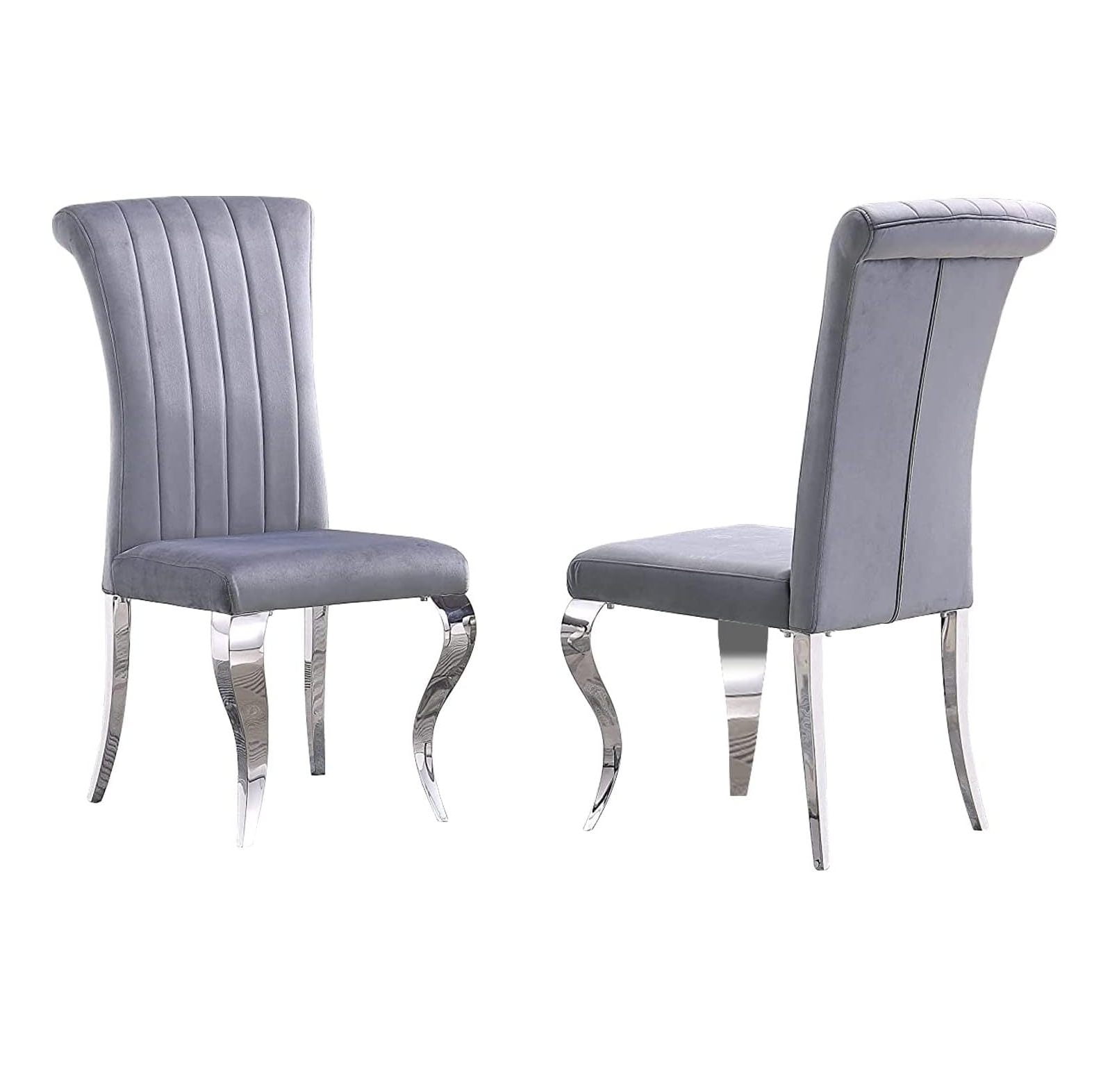 GnHoCh Gray Velvet Dining Room Chairs in Vertical Texture High Back