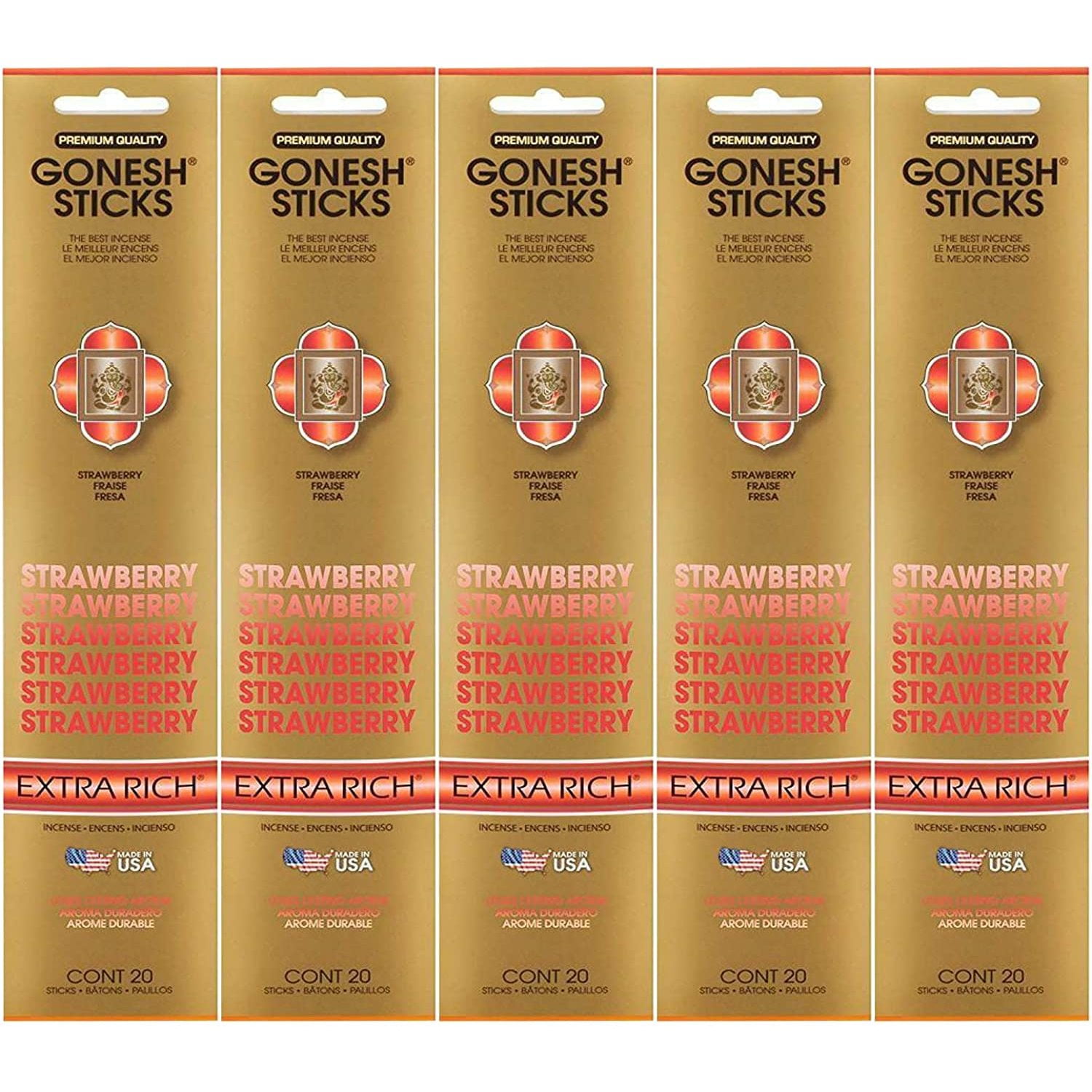 GnHoCh Incense Sticks Extra Rich Collection - Strawberry 5 Packs (100 Total)