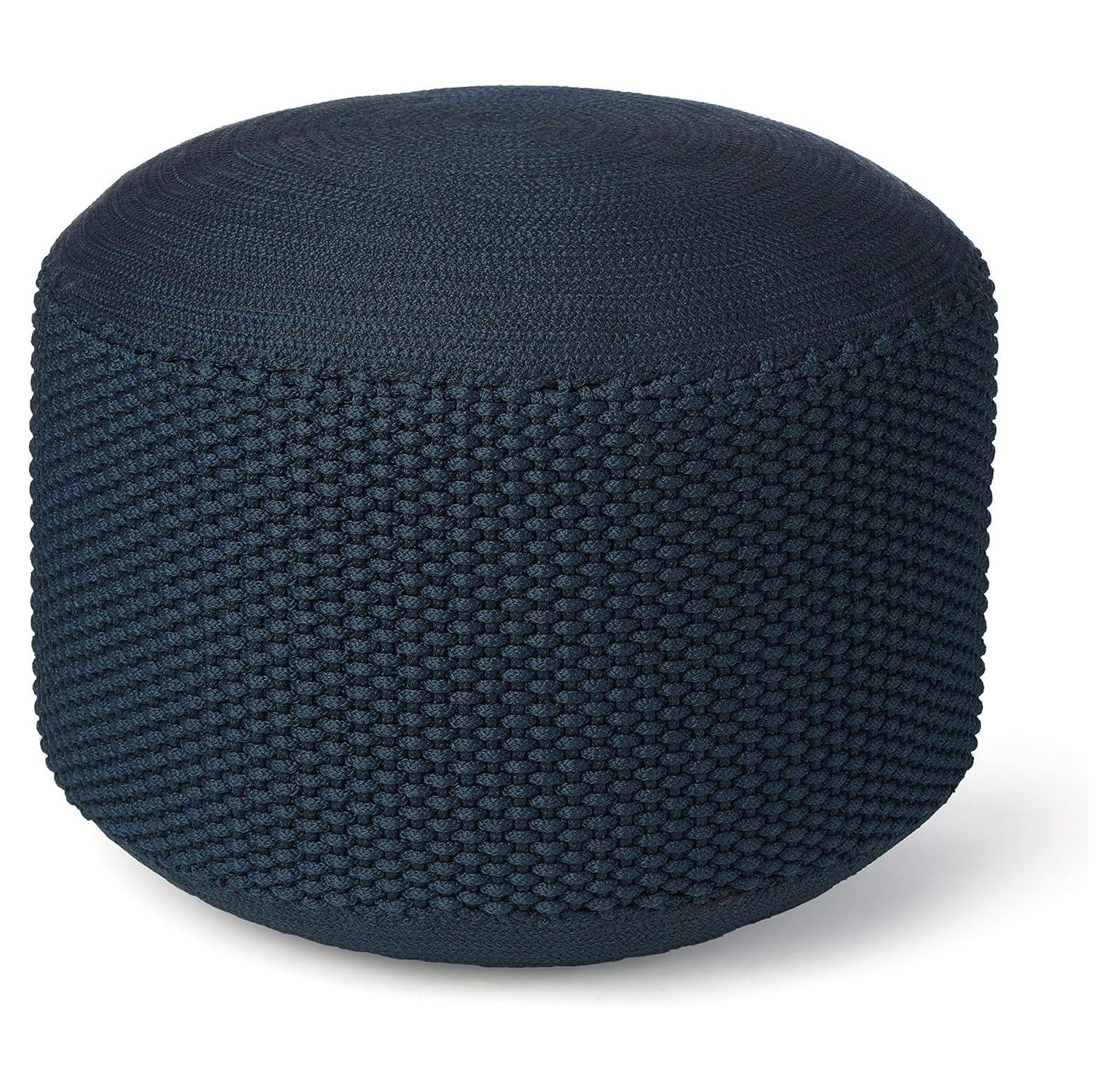 GnHoCh Indoor or Outdoor Pouf Foot Stool Ottoman Navy Knit Bean Bag