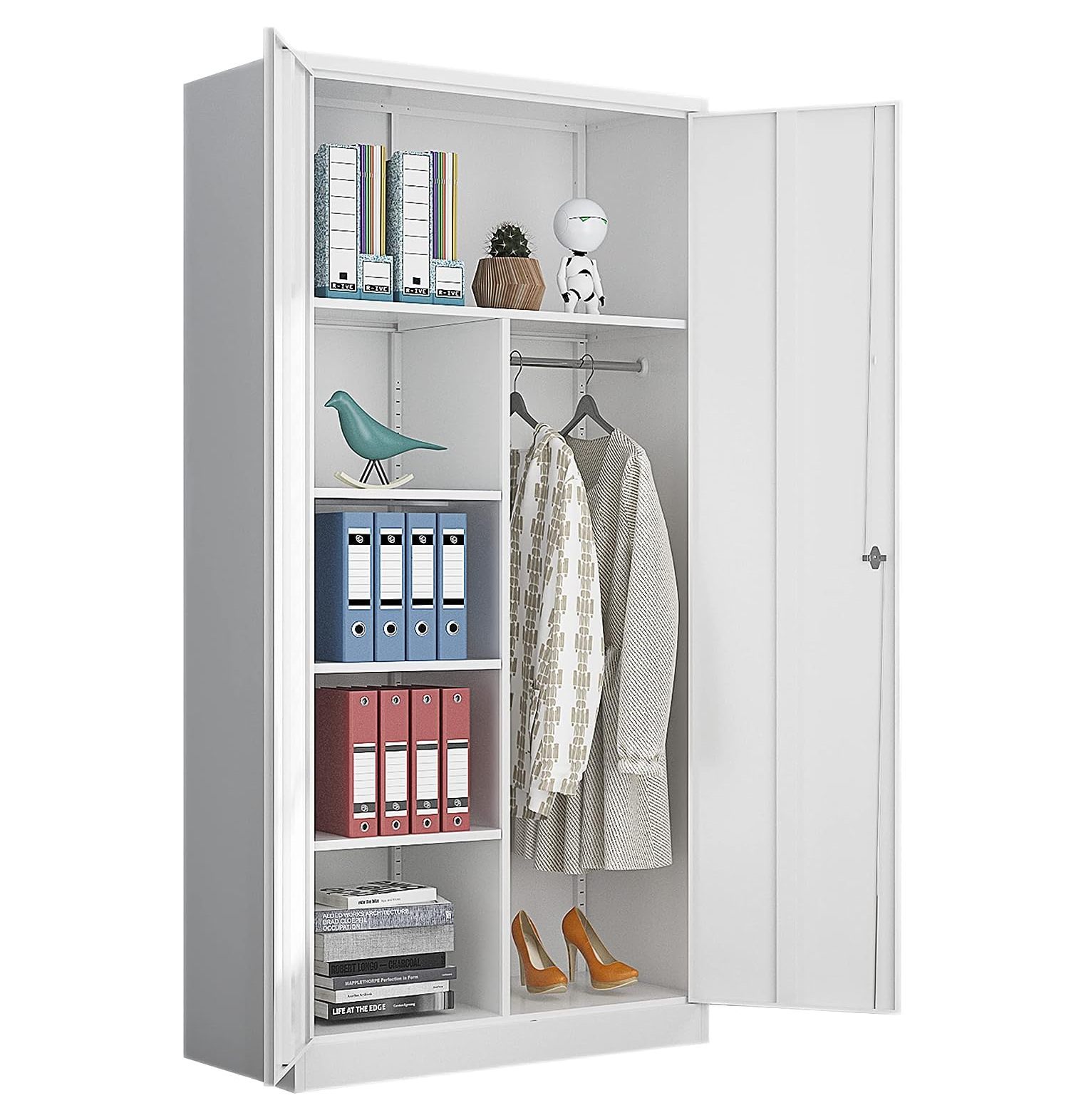 GnHoCh Metal Armoire Wardrobe Closet for Hanging Clothes with Lock Doors, 72" Steel