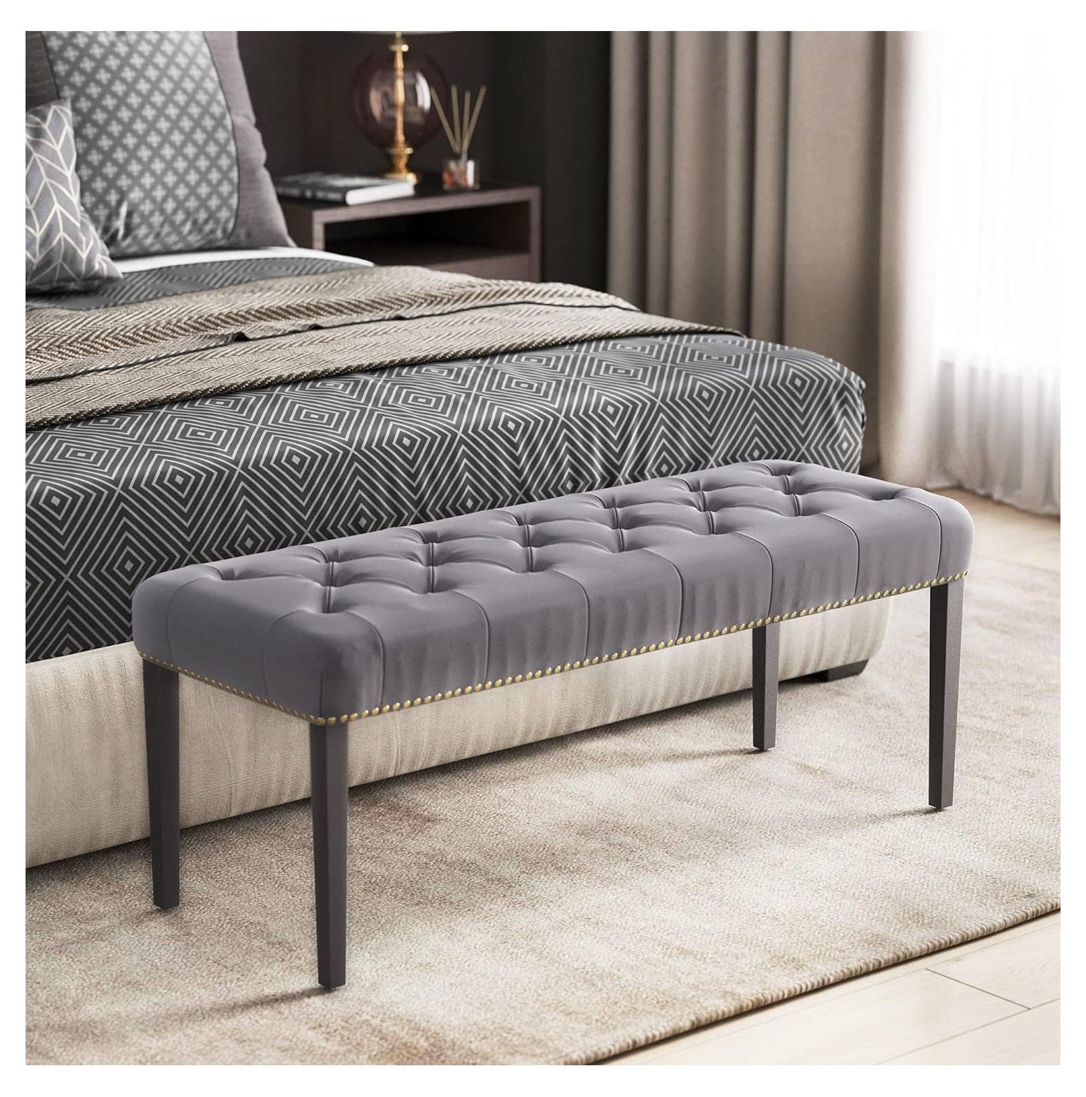 GnHoCh Modern 47 Inch Tufted Rectangular Ottoman with Legs, Upholstered