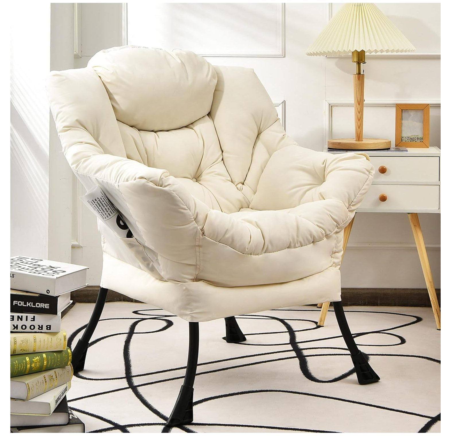 GnHoCh Modern Accent Chair, Soft Upholstered Lazy Sofa with Side Pocket