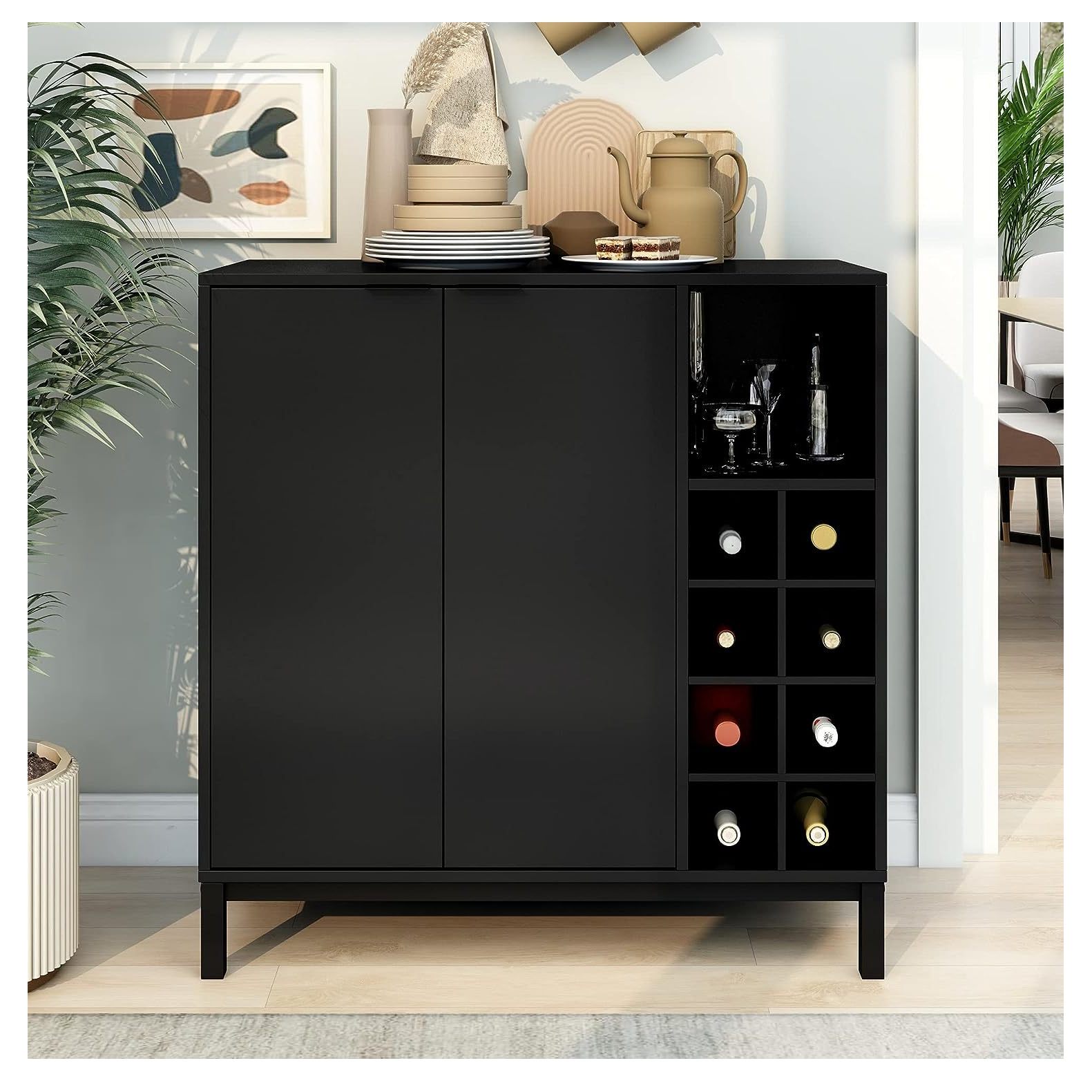 GnHoCh Modern Bar Server and Wine Rack, Kitchen Buffet