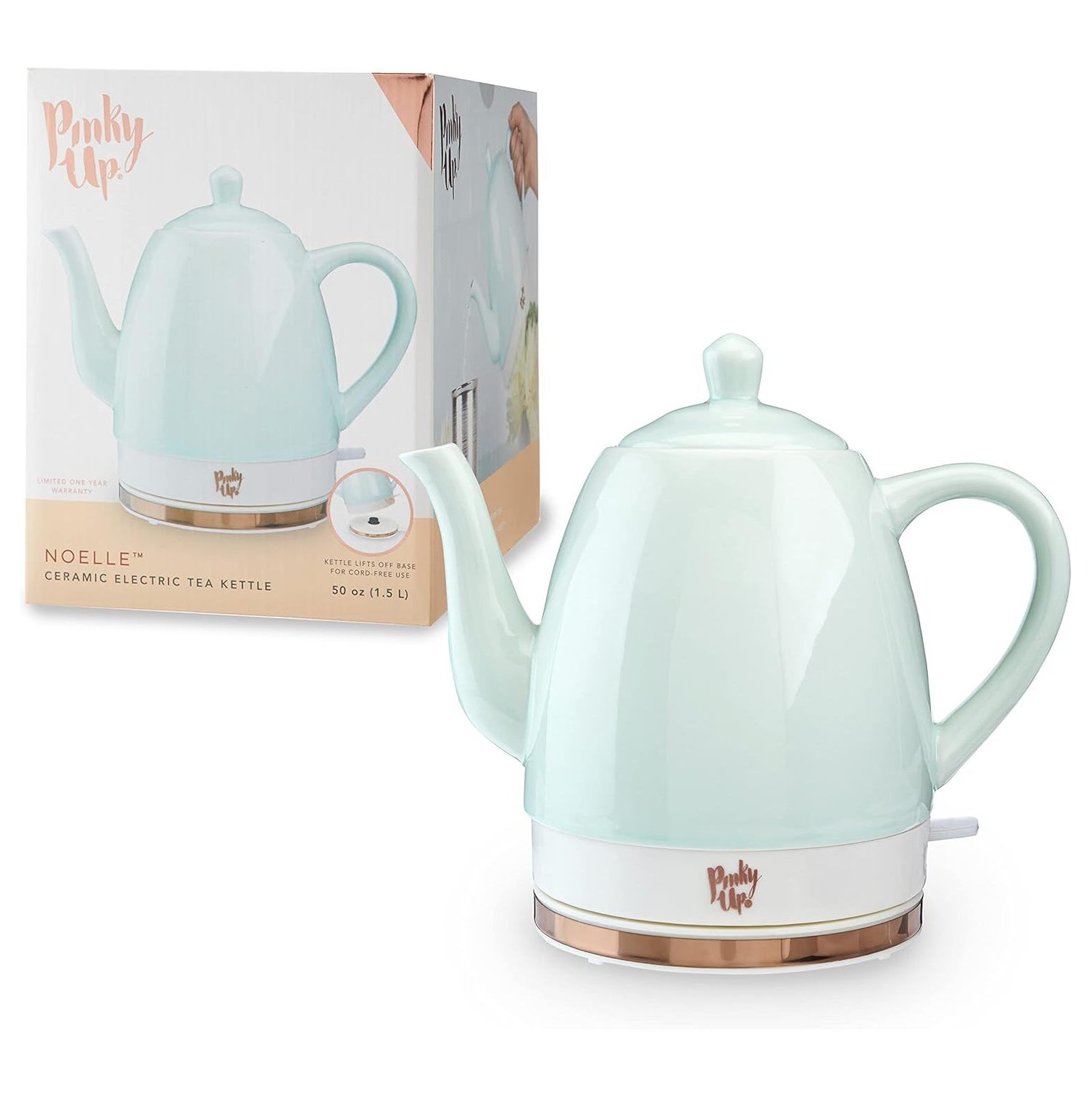 GnHoCh Noelle 1.5 L Ceramic Electric Tea Kettle, Mint, Gooseneck Spout