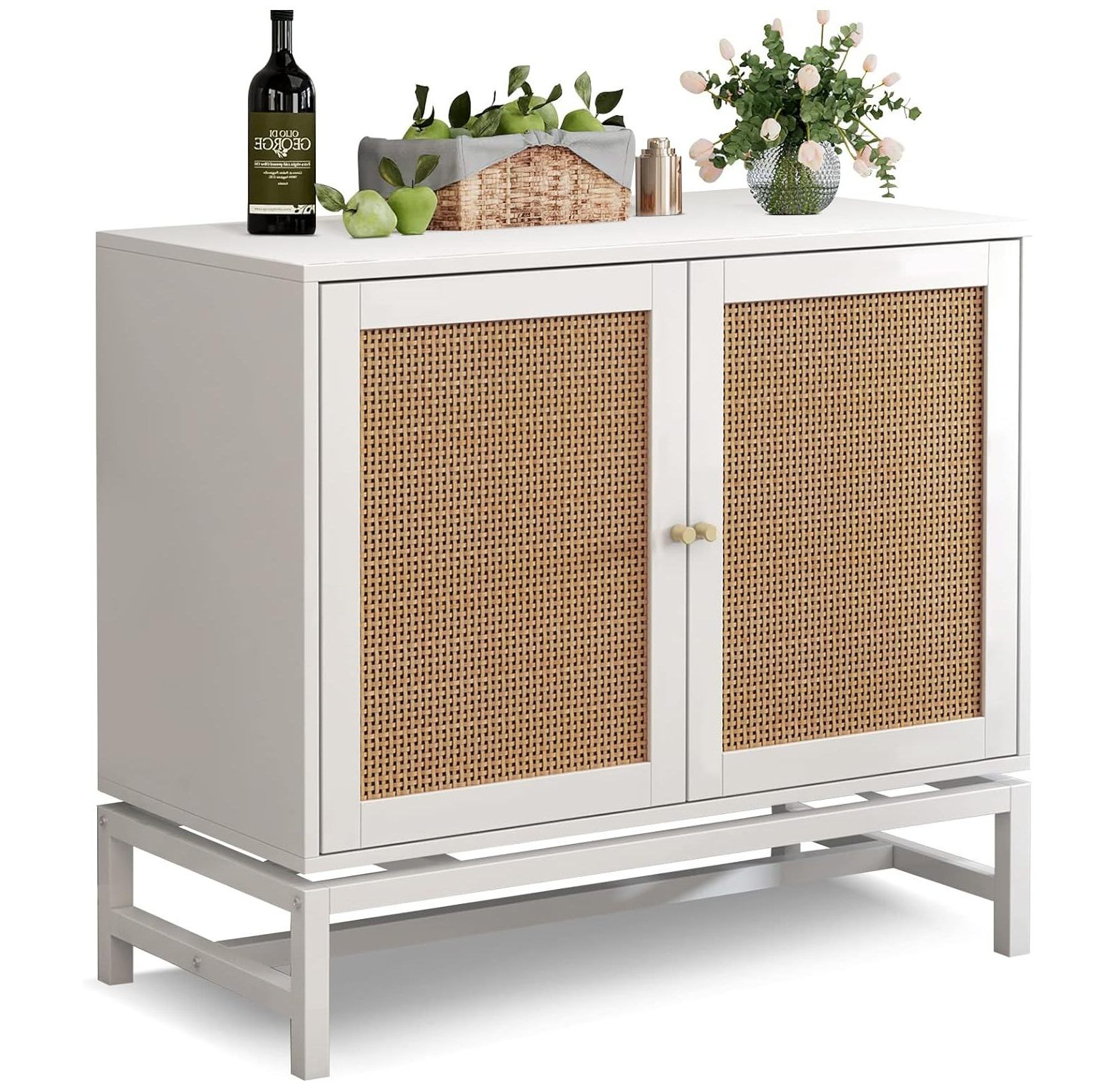 GnHoCh Rattan Sideboard Buffet Bar with Doors, Kitchen