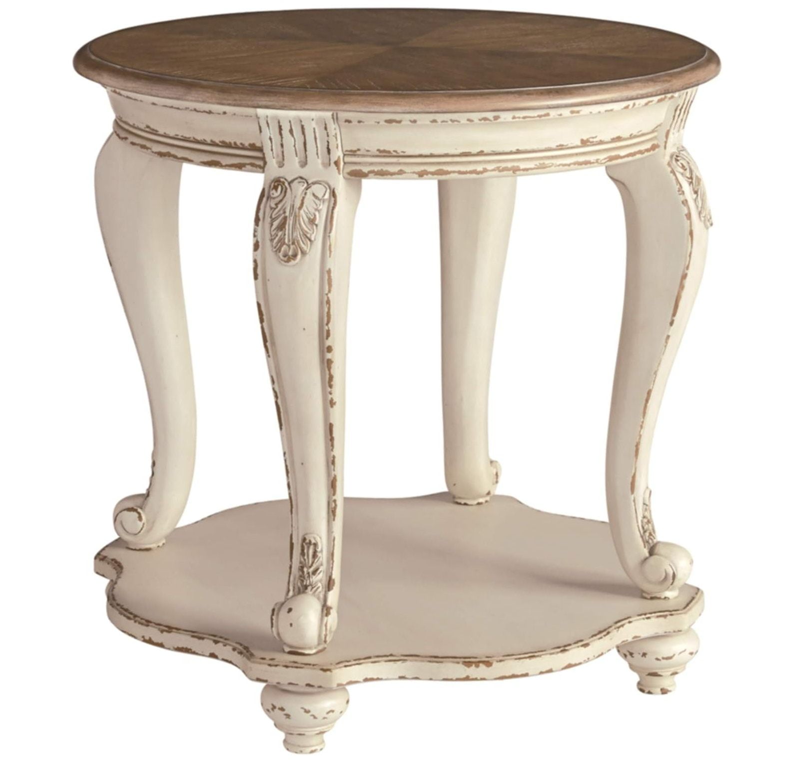 Antiqued Two-Tone Mirrored Storage Round End Table