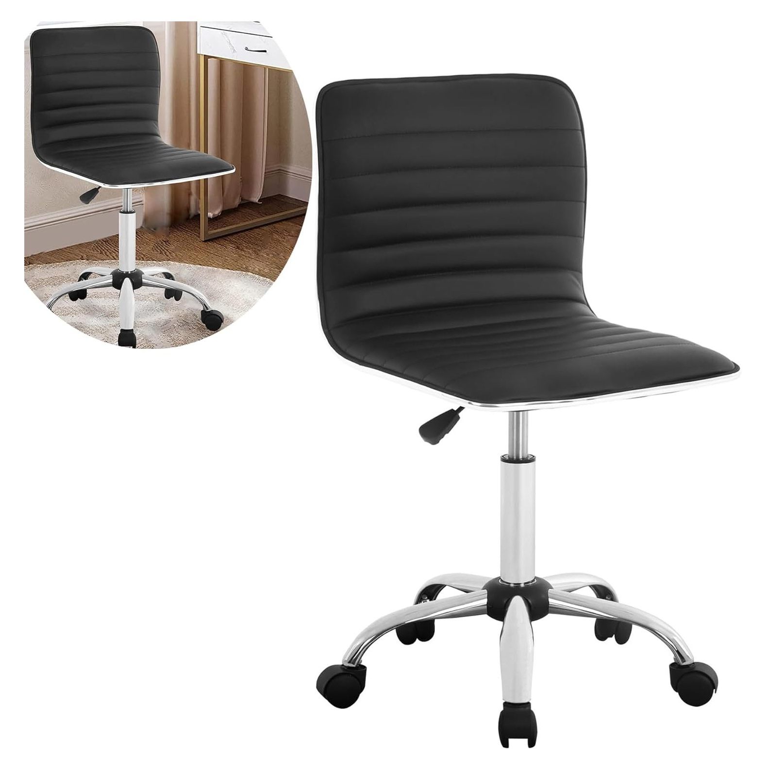 GnHoCh Small Chair Home Desk Chair PU Leather Vanity Chair Ergonomic