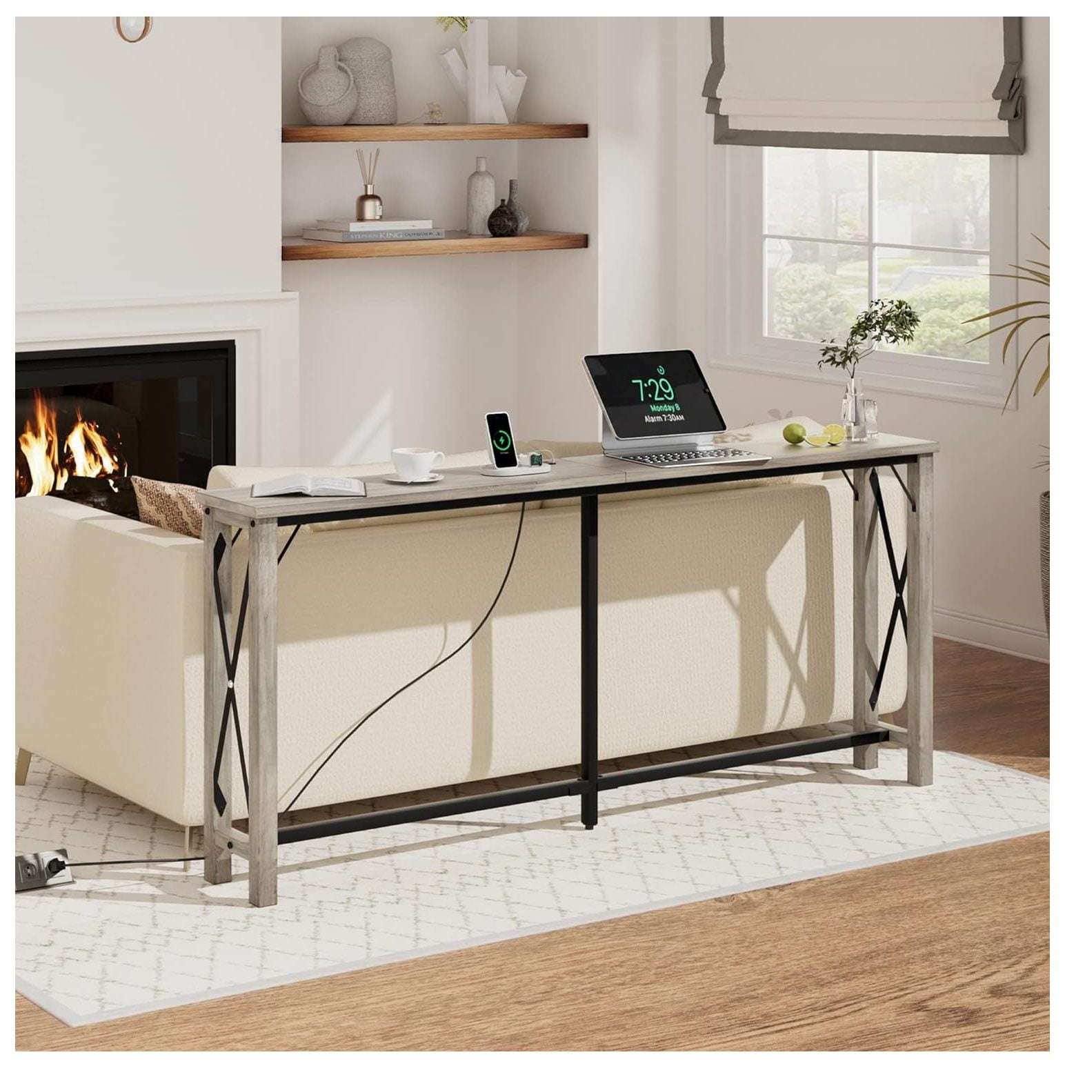 GnHoCh Sofa Tables Narrow Long, Behind Couch Table with Outlets, Extra