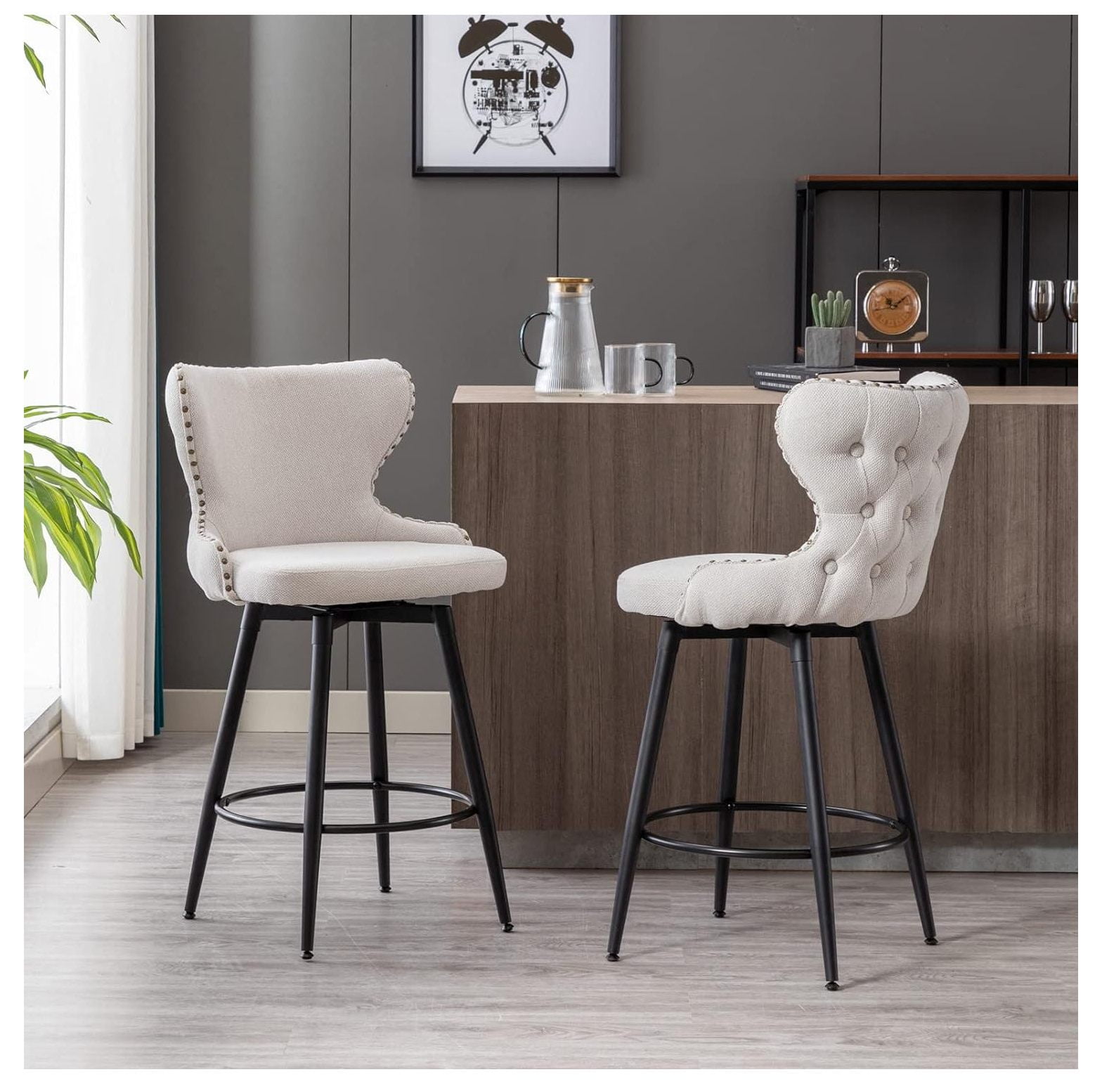 GnHoCh Swivel Bar Stools Set of 2, 25 Inch Counter Height Barstools