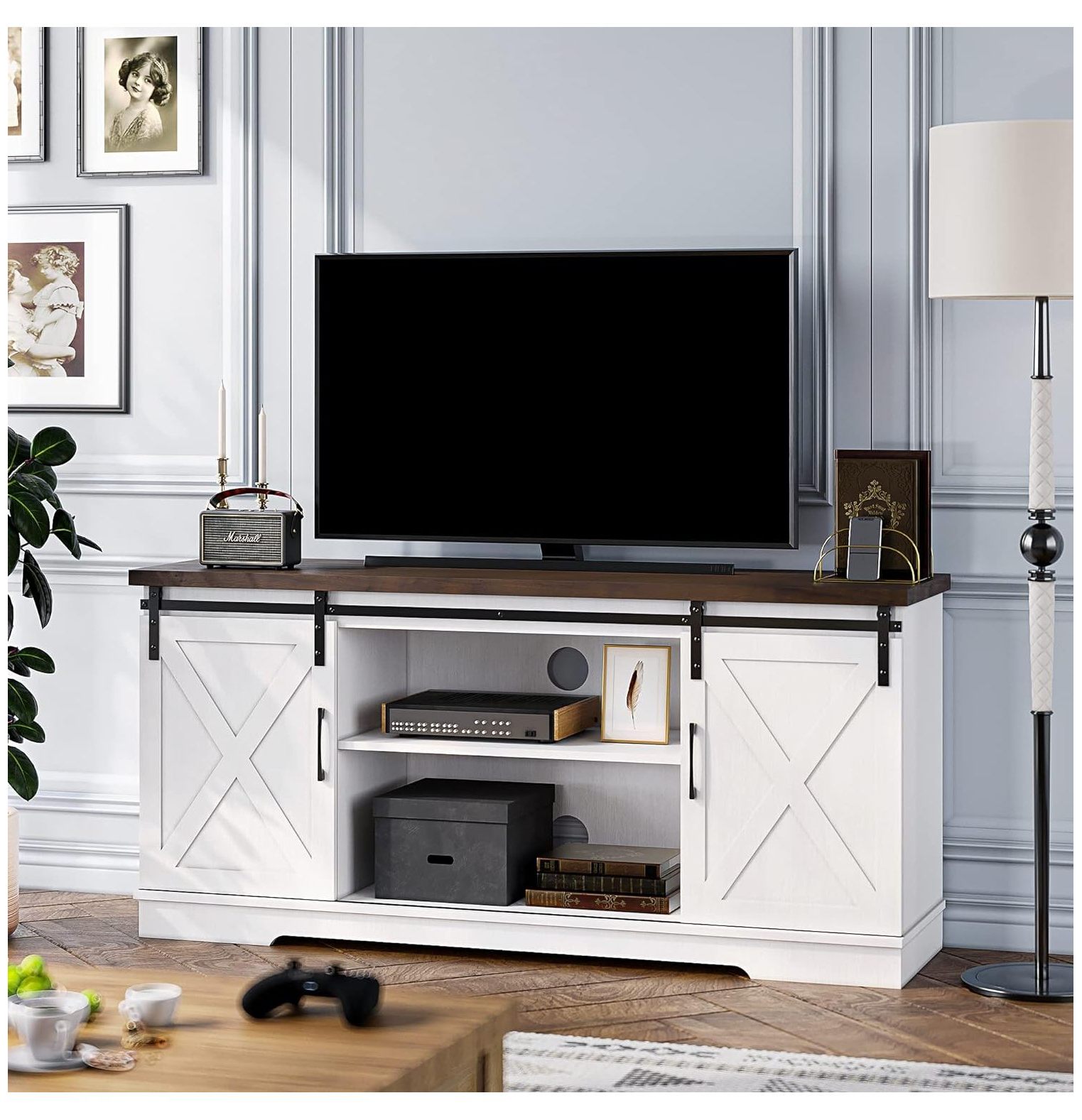 GnHoCh TV Stand for 65 Inch TV, Farmhouse Entertainment Center TV Media