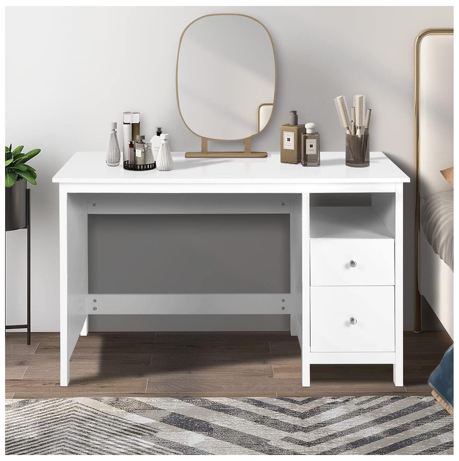 GnHoCh White Writing Desk with Drawers 47” Modern Home Office Study