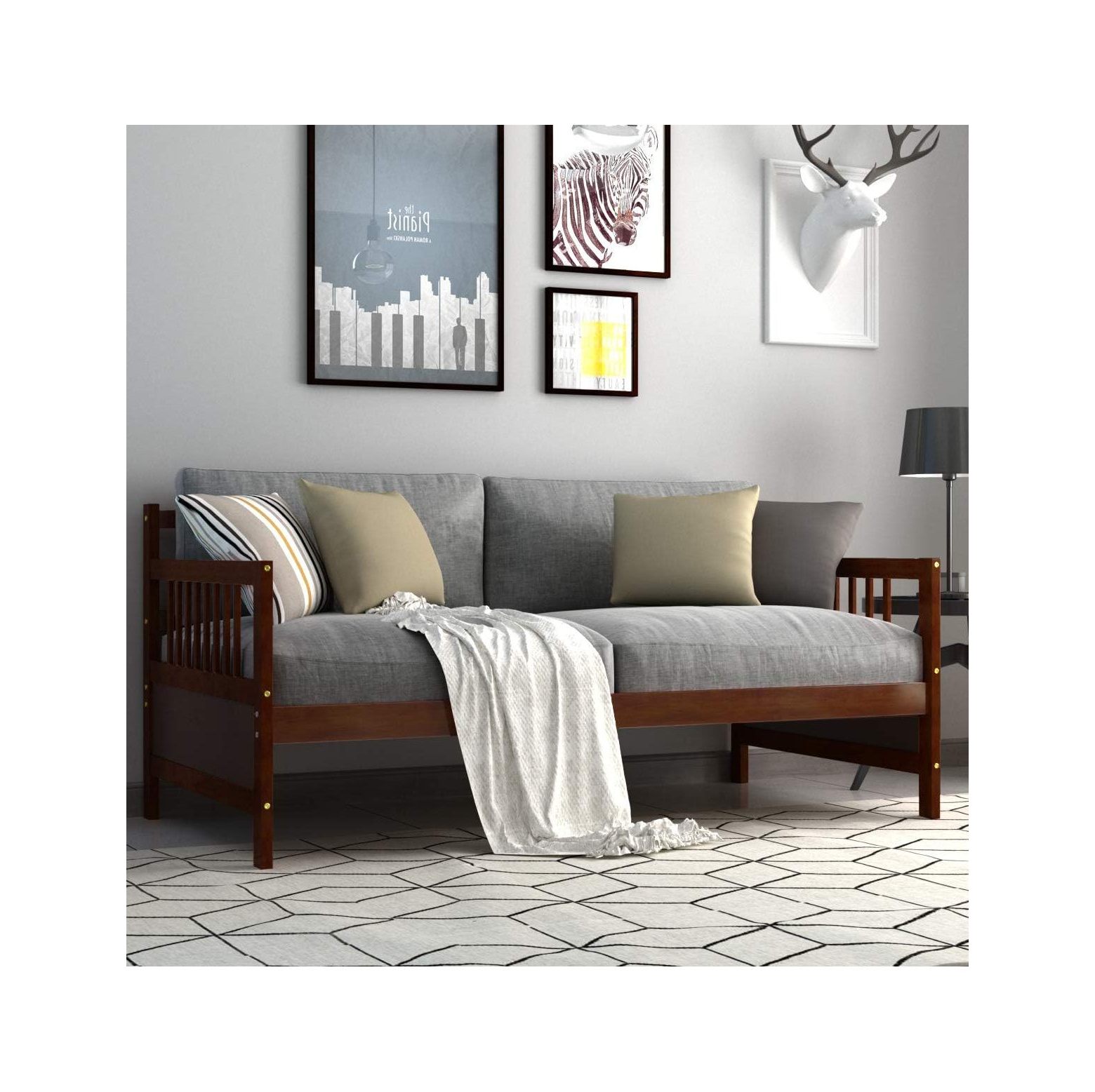 GnHoCh Wood Daybed Frame Size, Sofa Day Bed Frame with Wooden Slats