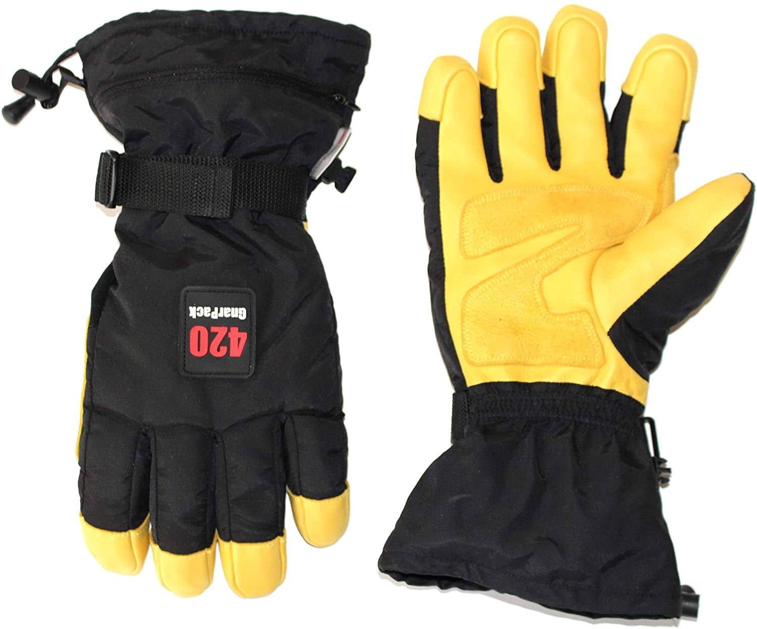 GnarPack 420 WINTER SKI/SNOWMOBILE/SNOWBOARD GLOVES for Men - Waterproof, Thinsulate Thermal Insulation, Goatskin Leather Palm and Fingers with Double Reinforced Z patch -Small