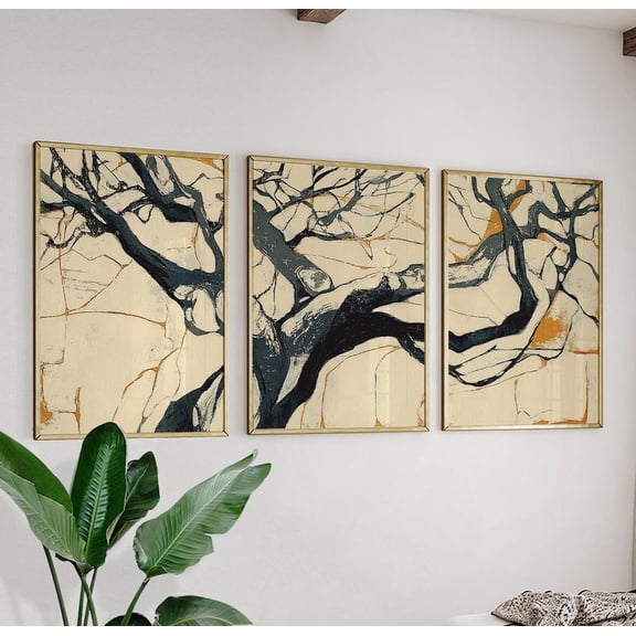 Gnarled Tree Japanese Woodcut Style Wall Art, Stretched Canvas
