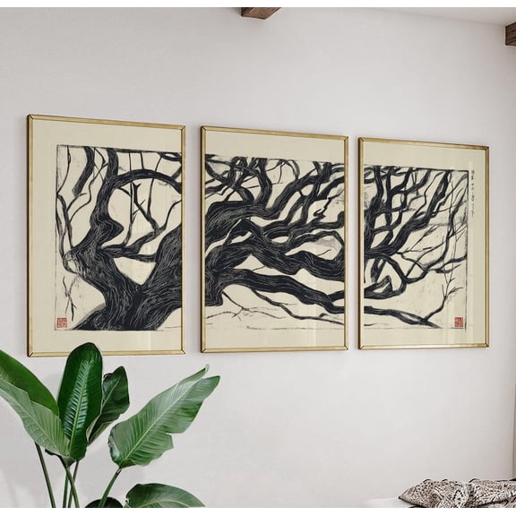 Gnarled Tree Japanese Woodcut Style Wall Art Version Three, Poster Only