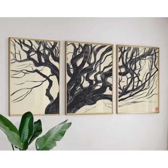 Gnarled Tree Poster Japanese Woodcut Style Wall Art, Poster Only