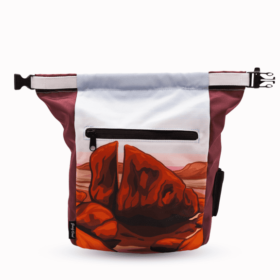 Gnarly Dood Chalk Bucket with Dual Zipper Pocket for Climbing & Training, Red Rocks